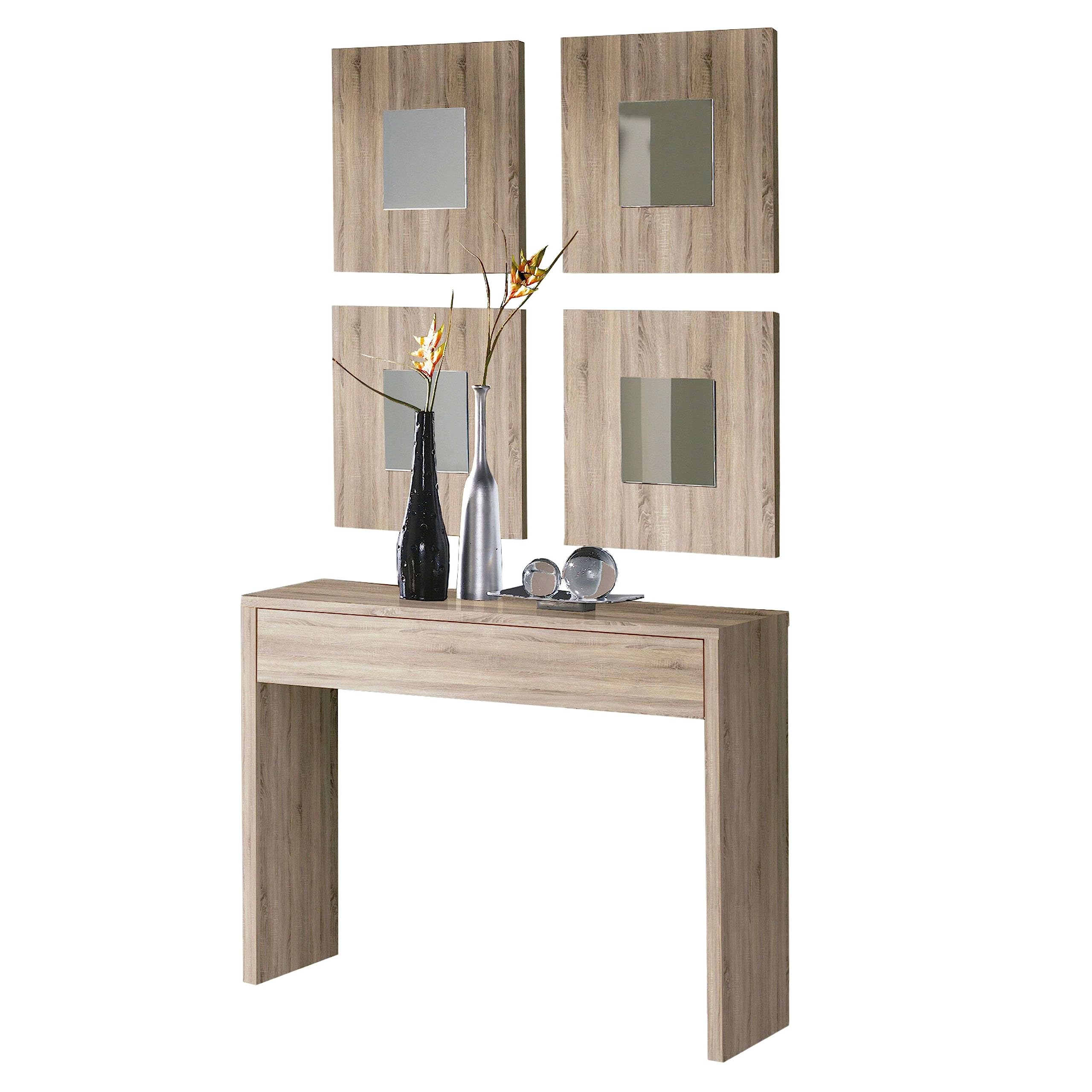 Miroytengo Mueble Recibidor Consola con 4 Espejos Lupe 100x76x30cm Roble Cambrian