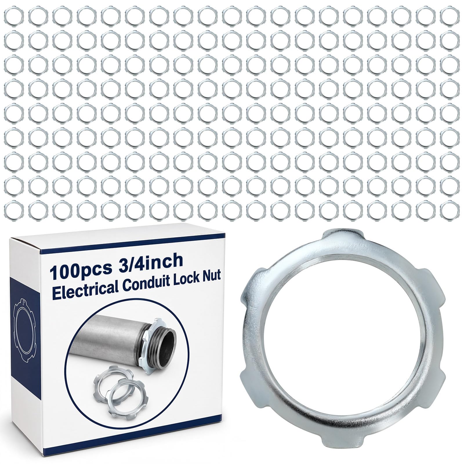 Yaocom 100 Pcs Electrical Conduit Lock Nut Rigid Lock Nut, 3/4 Inch