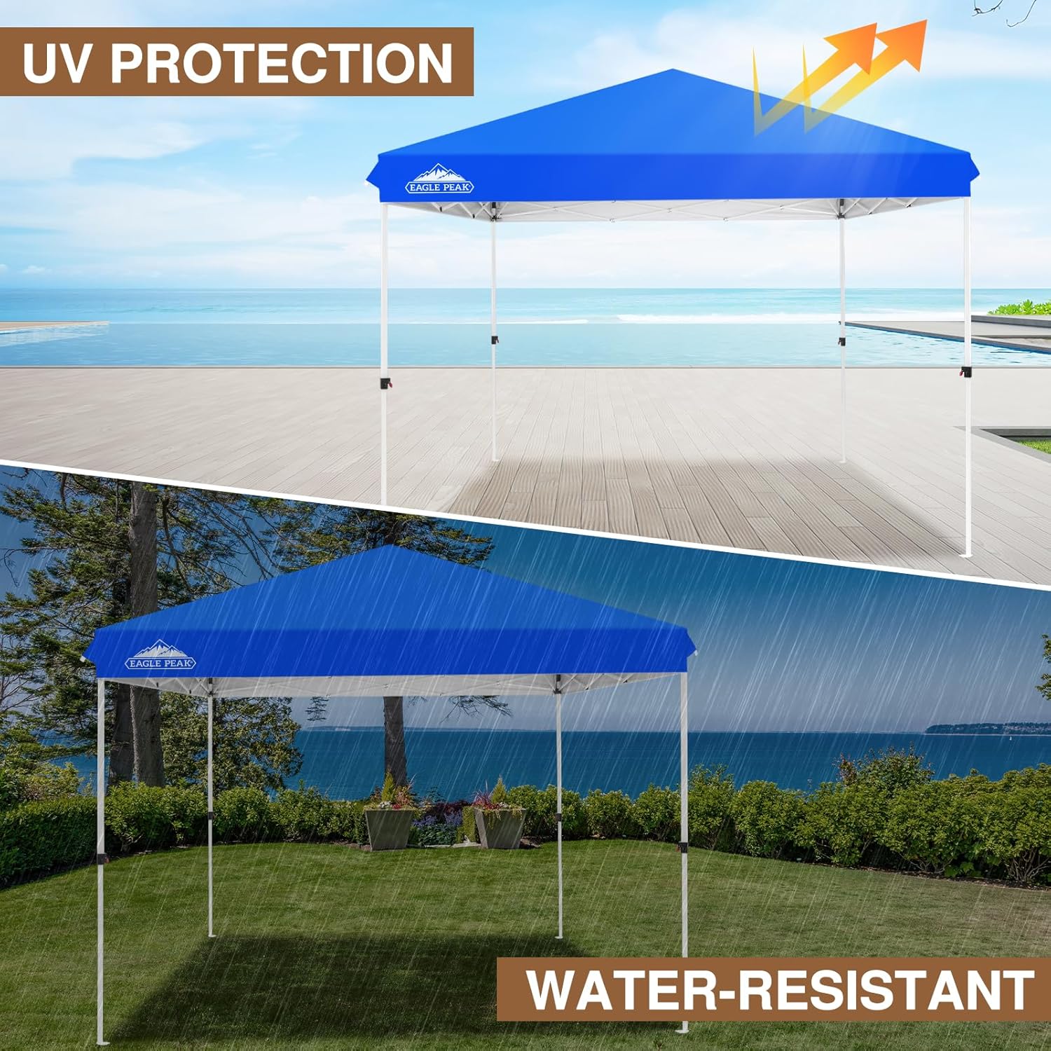 EAGLE PEAK 10x10 Outdoor Pop up Canopy, Instant Outdoor Canopy Tent, Straight Leg Sun Shelter with Wheeled Carry Bag, 100 Square Feet of Shade, Blue