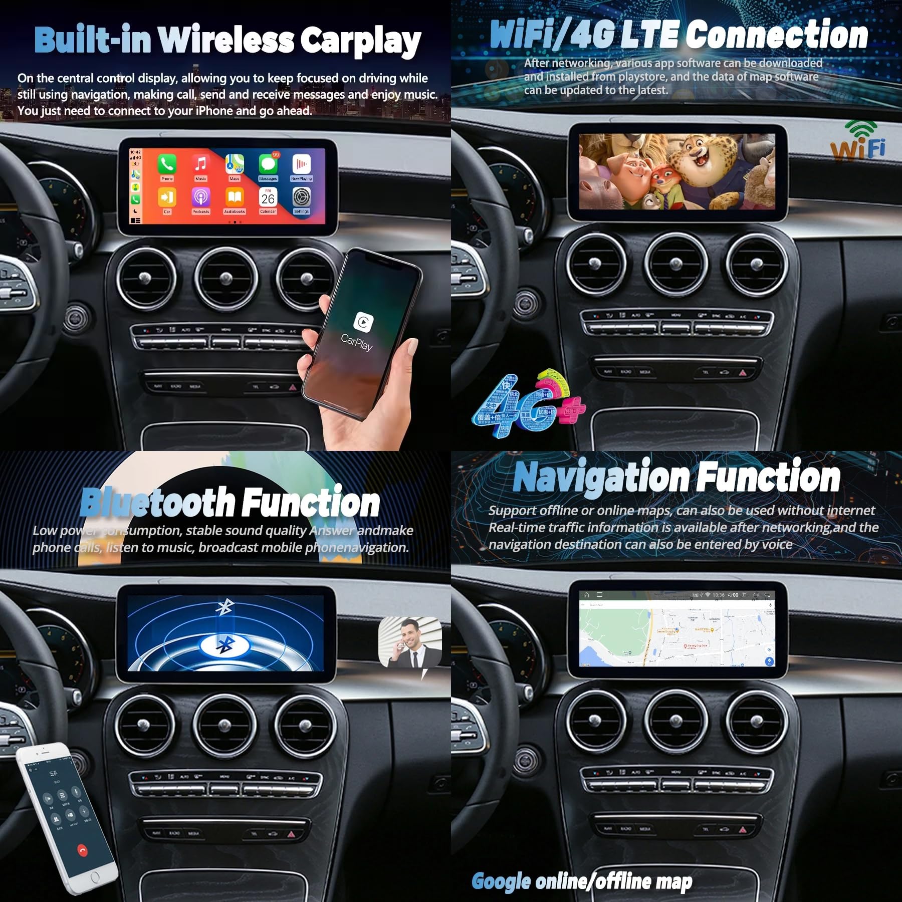 Android 14 Autoradio Écran Tactile Autoradio 12.3 Pouces 2 Din pour Mercedes Benz Vito W447 116 2014-2022 avec CarPlay FM Bluetooth Appel Mains Libres Caméra de Recul Télécommande de Volant(S-6(8G+128