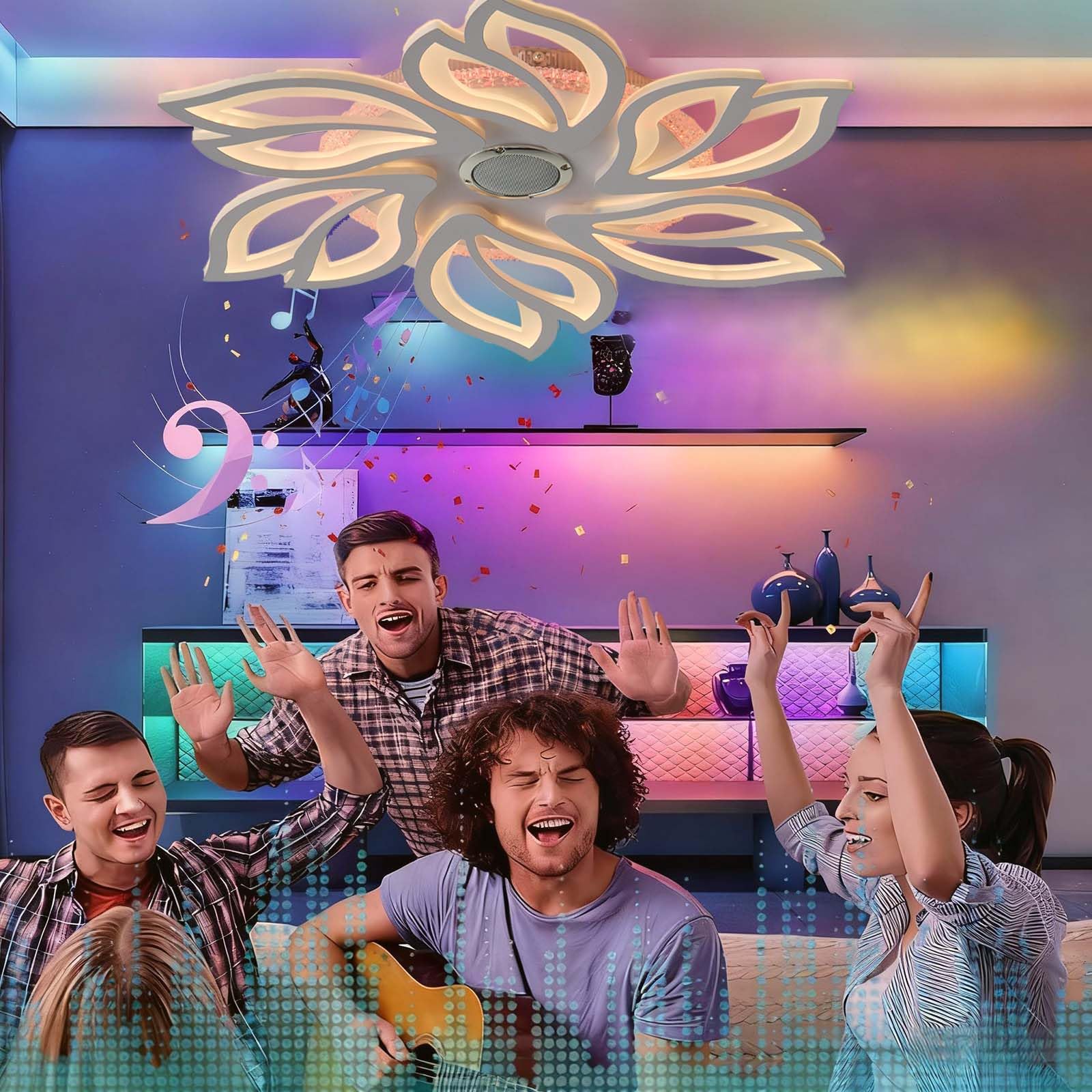 Lampara Techo RGB Moderna con Altavoz Regulable 3000k a 6000k Modo Memoria Ceiling Light Control Remoto Mediante APP Adecuada Para Dormitorios Habitaciones Infantiles y Salas Estar, Blanco