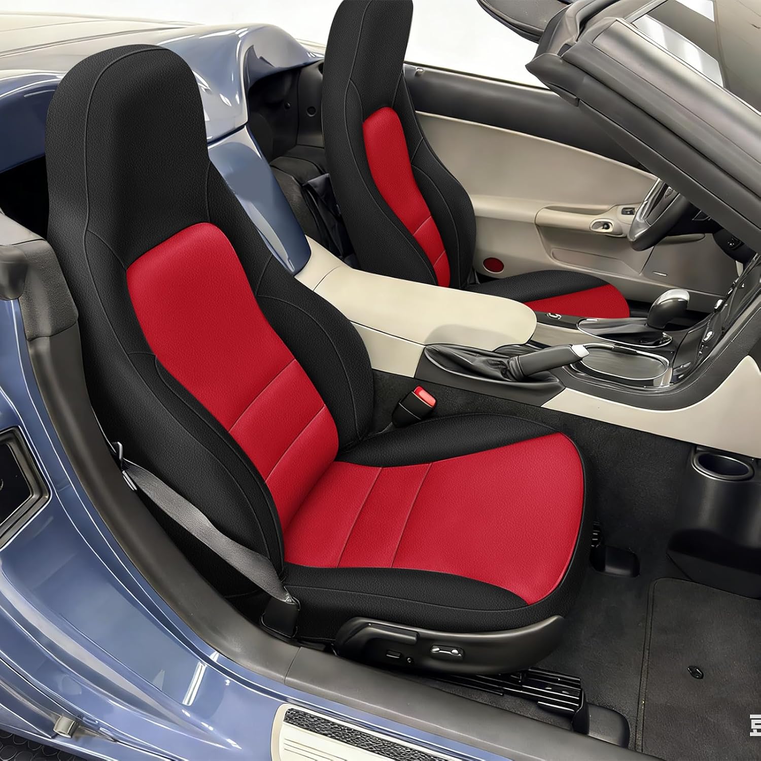 SAPUBK Custom-Fit Front Seat Covers Replace for 2005-2013 Chevy Corvette C6, Driver and Passenger Premium Leather with Composite Soft Foam Lining Seat Cover