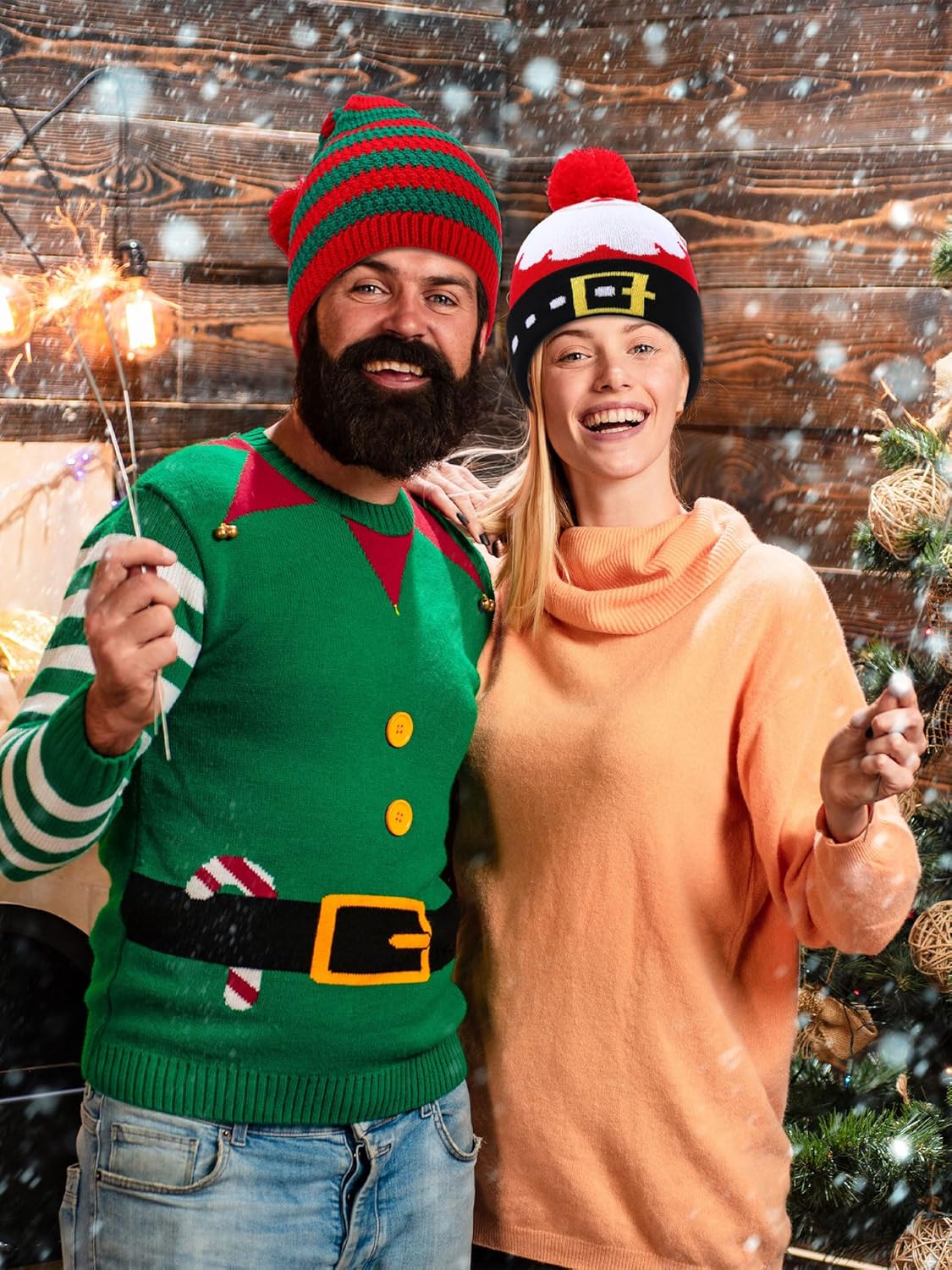 Suhine 18 Pcs Christmas Knitted Hat and Socks Set 9 pcs Christmas Beanies Hat with Pompom 9 Pair Xmas Socks for Men Women - Image 7