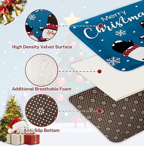 Miniatura 3 de Juego de 2 tapetes de baño de Navidad, diseño de acuarela para casa y árbol de Navidad, cubierta lavable, tapetes para decoración de baño, 16 x 24 y