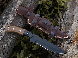 HMC Handmade, High Carbon Steel Knife, Powder Coated Rust Free Blade, Fixed Blade Hunting Knives, Full Tang Deer Hunting Knife, Bush Craft Knife, Survival Knife, Tactical Knife For Men, Scout Carry Knife, Razor Sharp Custom Bowie knives, Bowie Knife with Scout Carry Sheath, Outdoor Knife with Micarta Handle for Firm Grip, Non Slip Handle (Black & Brown) - HANDMADE COMPLEX