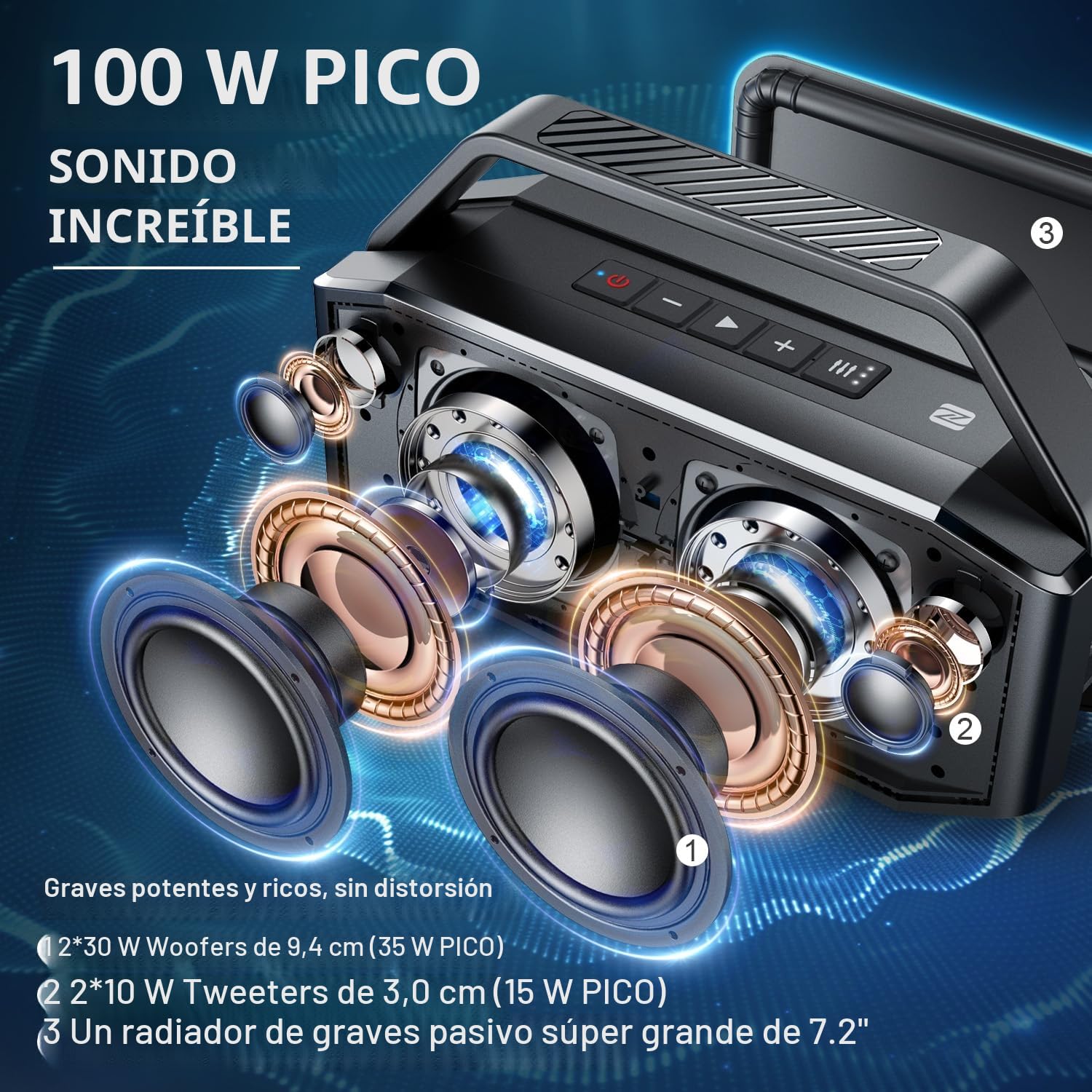 W-KING 100W MAX 60W RMS Altavoz Bluetooth Potente, Bajo Profundo, 40h de Reproducción, Portátil Exterior Impermeable Speaker Bluetooth con Manos Libres, AUX, Banco de energía, EQ, NFC, Tarjeta TF