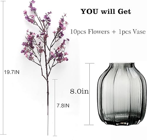 Miniatura 2 de Flores artificiales de seda de aliento de bebé a granel con jarrón, 10 piezas para decoración de otoño, ramo de flores falsas a granel para el