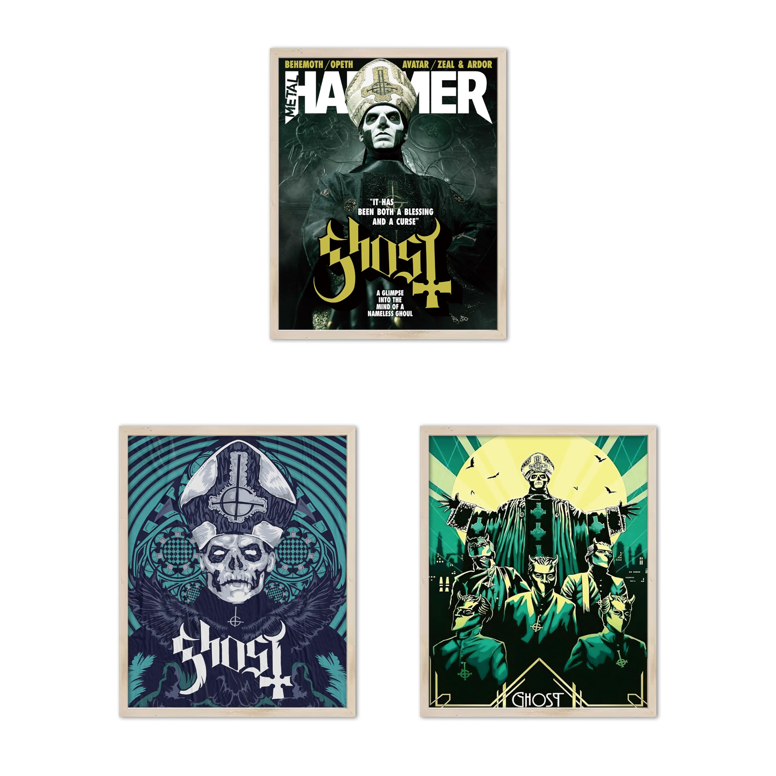 Photo 1 of Generic Band Ghost Poster Metal Rock Posters for Room Aesthetic Vintage Music Wall Art Girl and Boy Teens Dorm Decor Set of 3 8in x 10in Unframed gp
