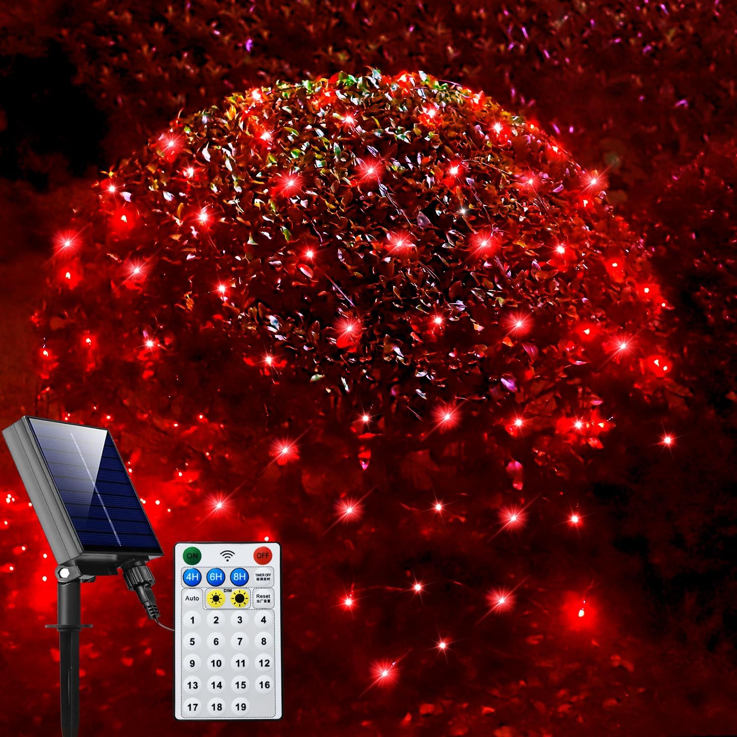 Solar Net Christmas Lights Red, 200 LED Net Lights Outdoor Mesh Lights, Waterproof 19 Modes Solar Powered String Lights for Garden, Yard, Bushes, Trunk, Halloween, Xmas Tree Decor-9.8ft x 6.6ft Solar Net Christmas Lights Red, 200 LED Net Lights Outdoor Mesh Lights, Waterproof 19 Modes Solar Powered String Lights for Garden, Yard, Bushes, Trunk, Halloween, Xmas Tree Decor-9.8ft x 6.6ft