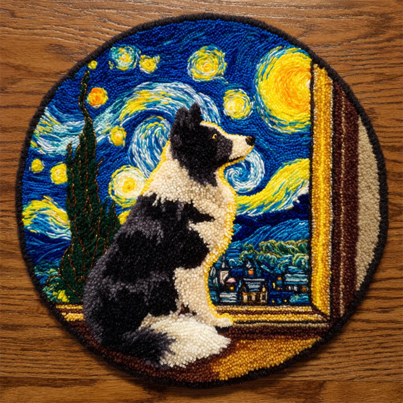 Kitquiver Dog Animal Latch Hook Rug Kits Border Collie and The Stars DIY for Kids and Adults Gift for Family Friends Needlework Crafts Cute Gifts 50x50cm