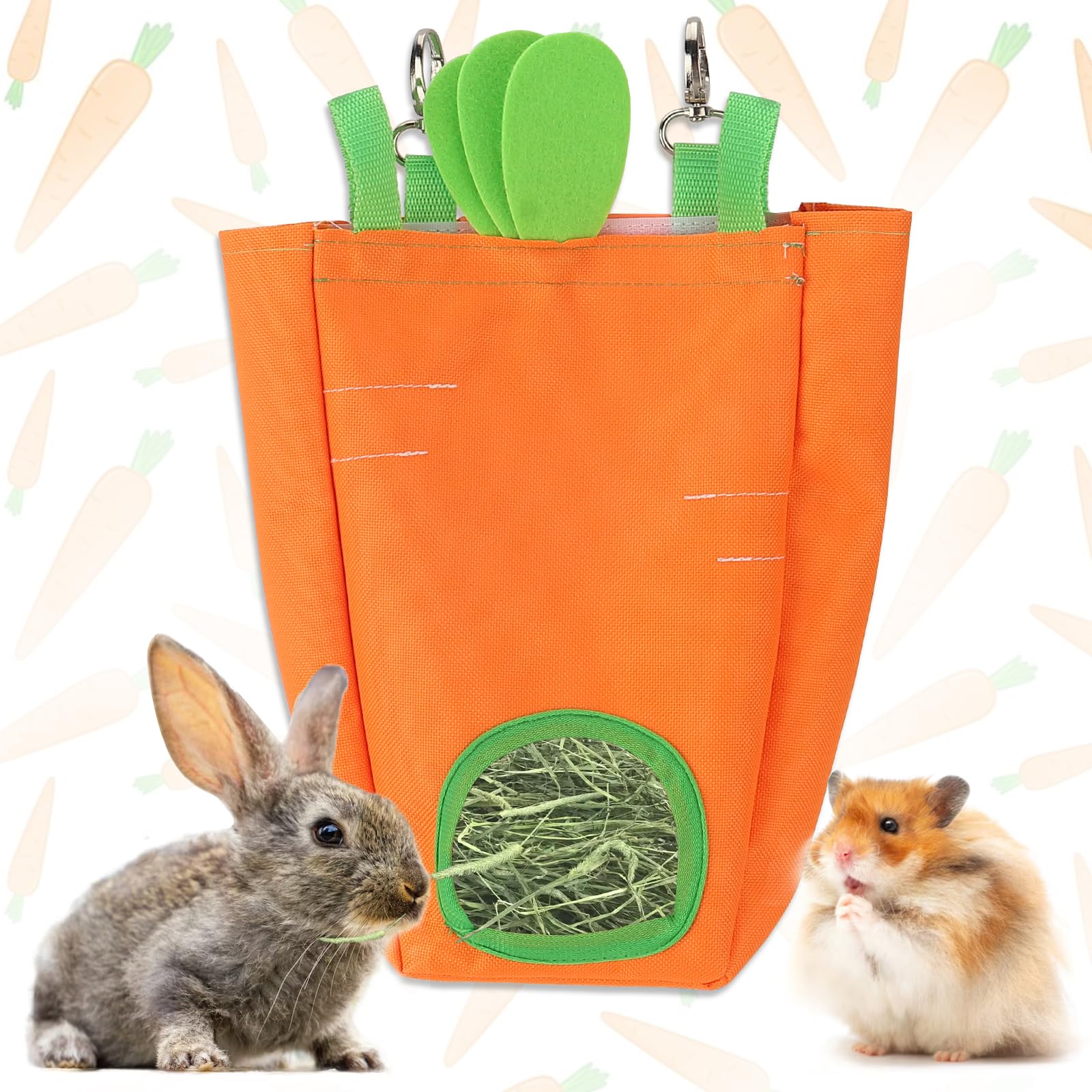 Estivaux Rabbit Hay Feeder Bag Carrots Guinea Pig Hanging Hay Feeding Bag with Hole Pet Storage Dispenser for Chinchilla Hamster Bunny Small Pet Animals