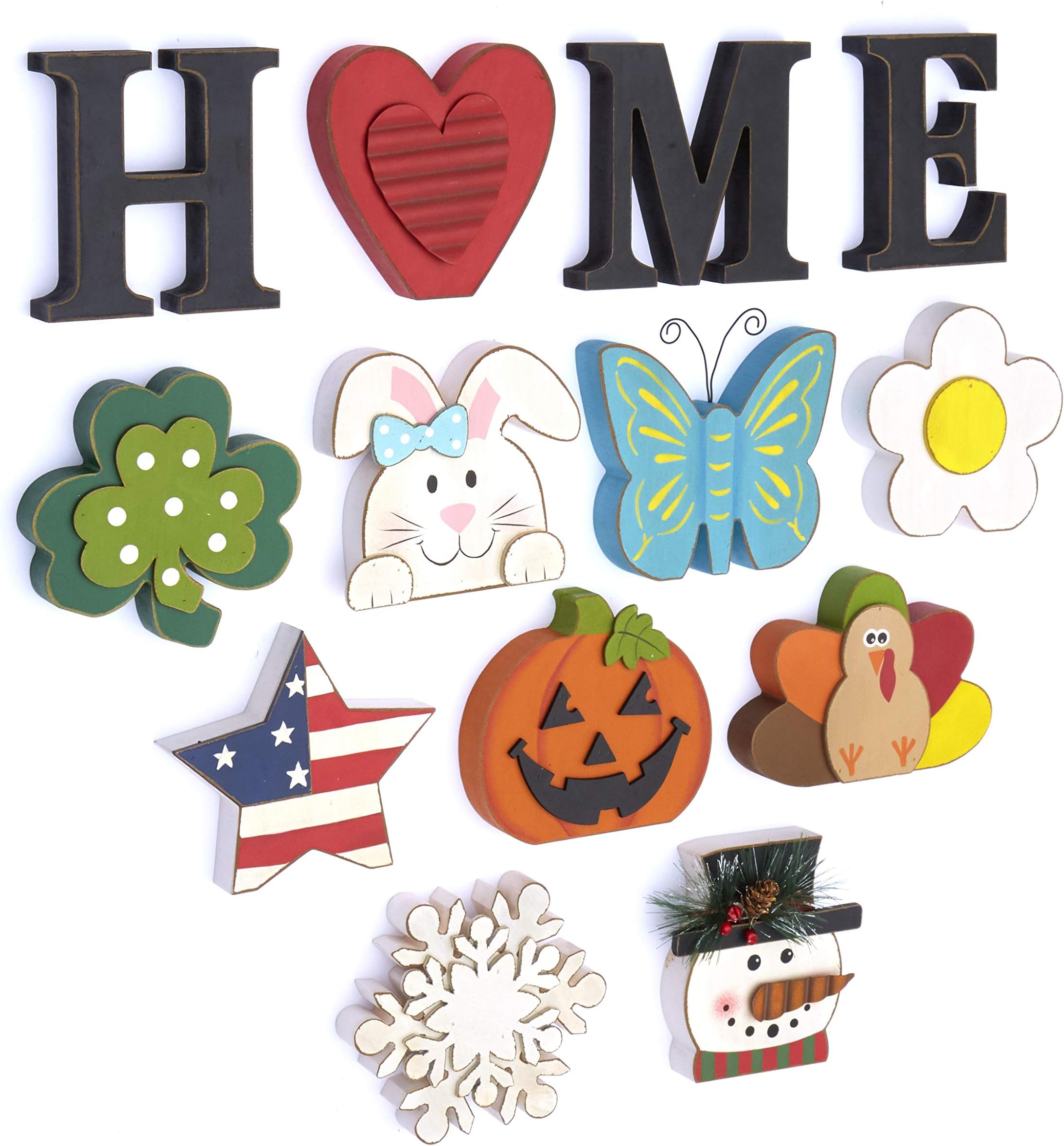 The Lakeside Collection 13-Pc. Wooden Decorative Home Signs with Letters, Pumpkin, Turkey and Snowflake
