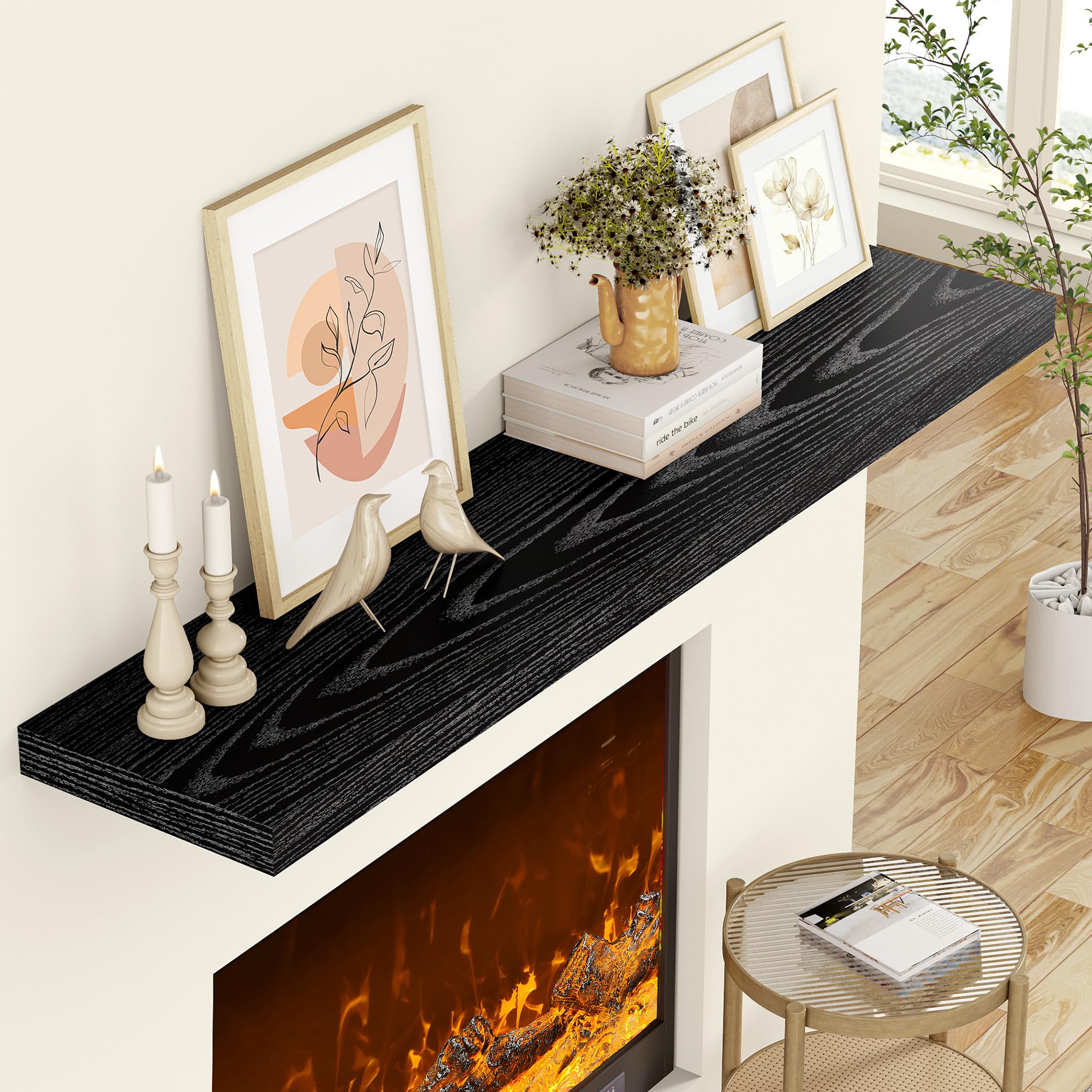Extra Tiefes 29,5 cm Wandregal Holz, 90cm Lang Wandboard Schwarz 2er Set, Schweberegal aus MDF Holz, Regal Wand für mehr Stauraum, Regalbrett für Küche, Wohnzimmer, Schlafzimmer, Badezimmer & Büro