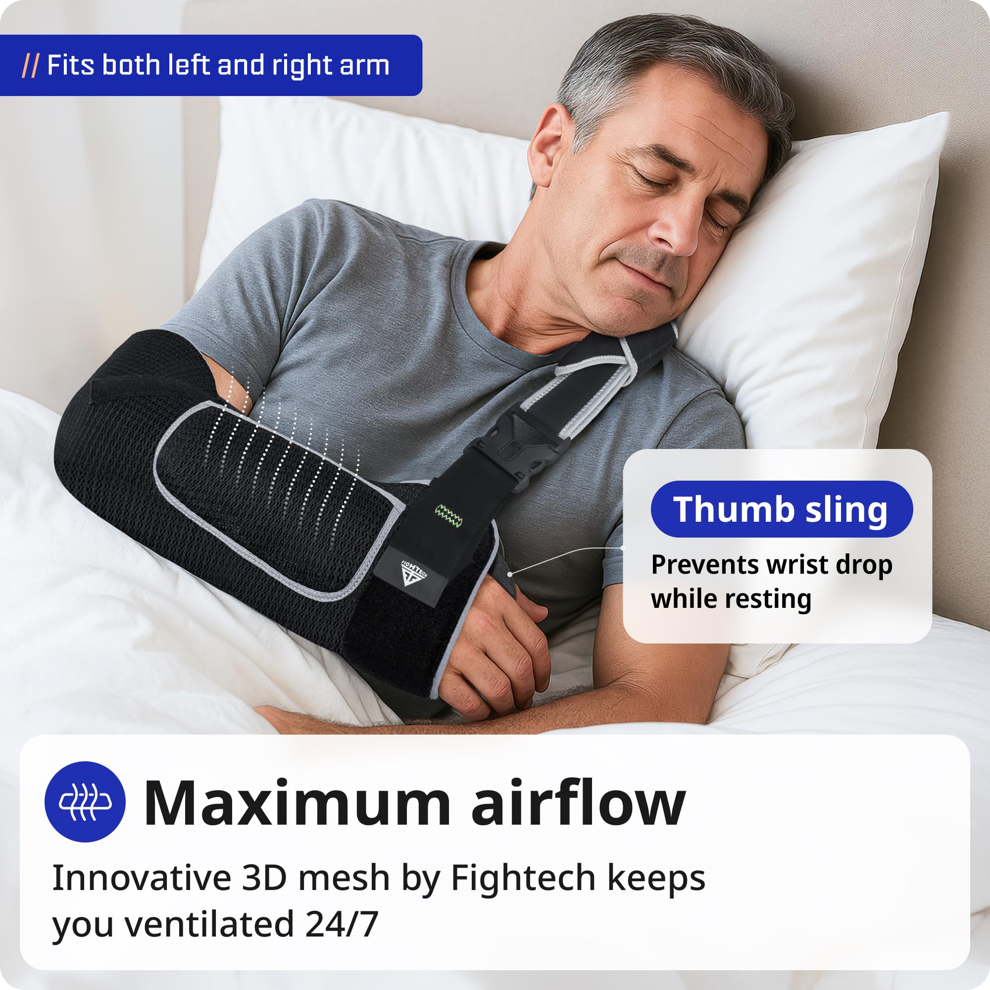 Fascia per braccio per lesioni alla spalla, immobilizzatore medico in rete traspirante con passante per pollice, cinghia imbottita e tasca per telefono, supporto regolabile per cuffia dei rotatori