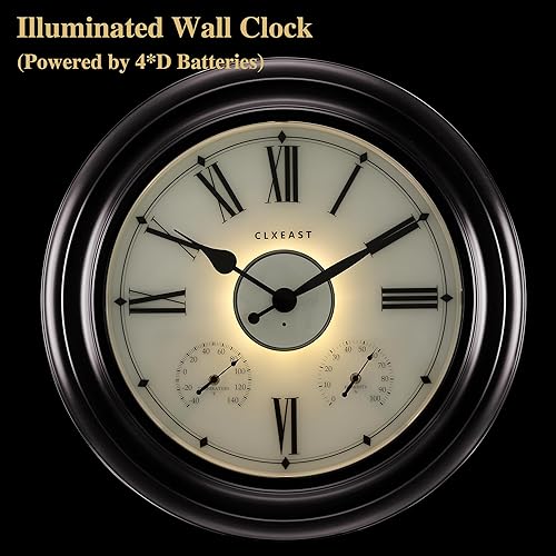 Miniatura 4 de CLXEAST Relojes de metal iluminados para interiores y exteriores, impermeables, de 24 pulgadas, bronce aceitado negro, reloj de pared grande con