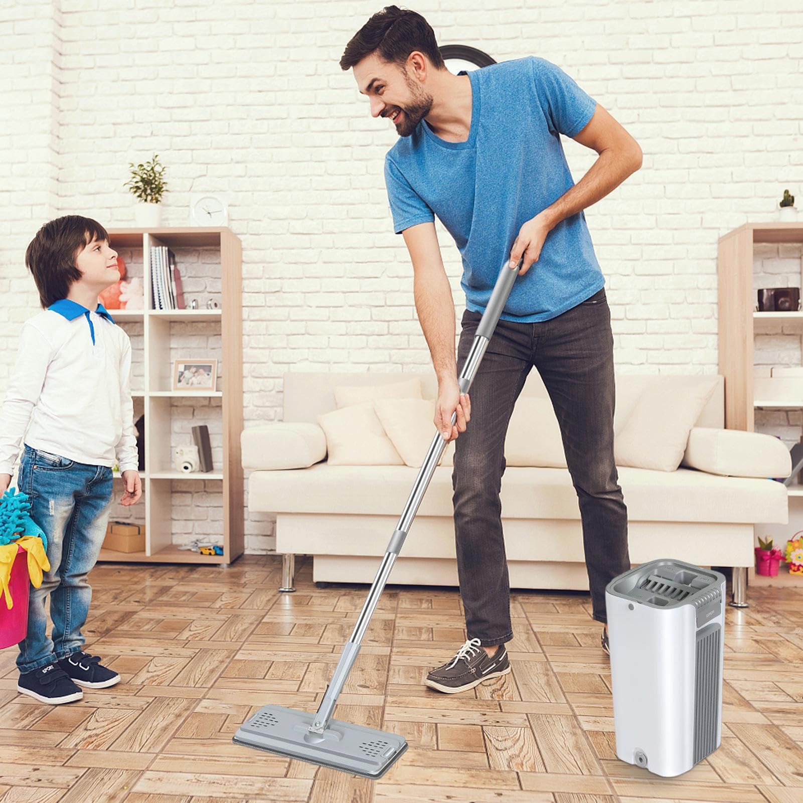 Juego de Cubo para fregona con escurridor Trapeador de Piso Plano Manos | Juego de fregona y para el suelo de la casa