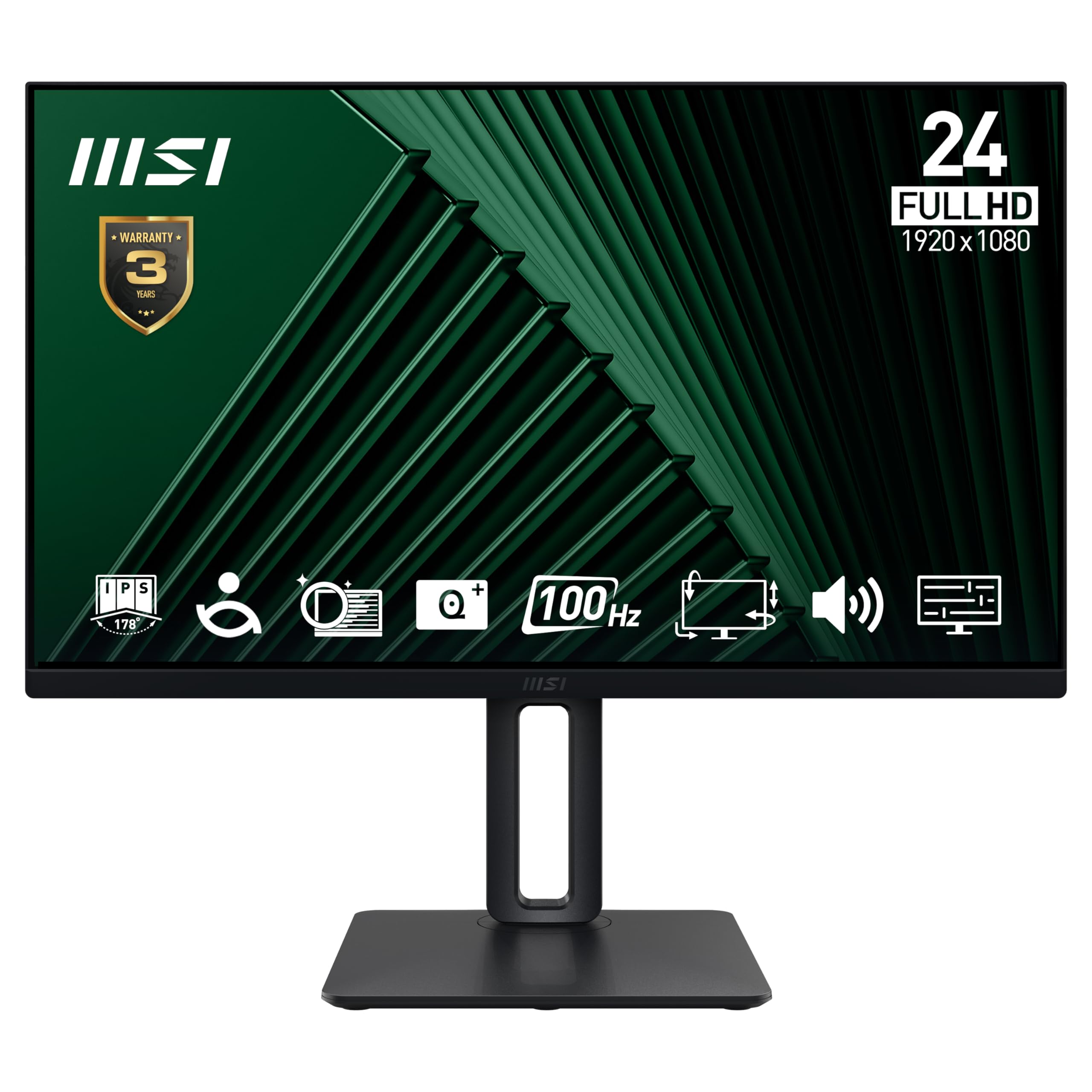 MSI PRO MP245PG 23.8 Inch Full HD Office Monitor - 1920 x 1080 IPS Panel, 100 Hz, Eye-Friendly Screen, VESA Mountable, Display Kit Support, 4-Way Adjustable - HDMI, DisplayPort, D-Sub (VGA)