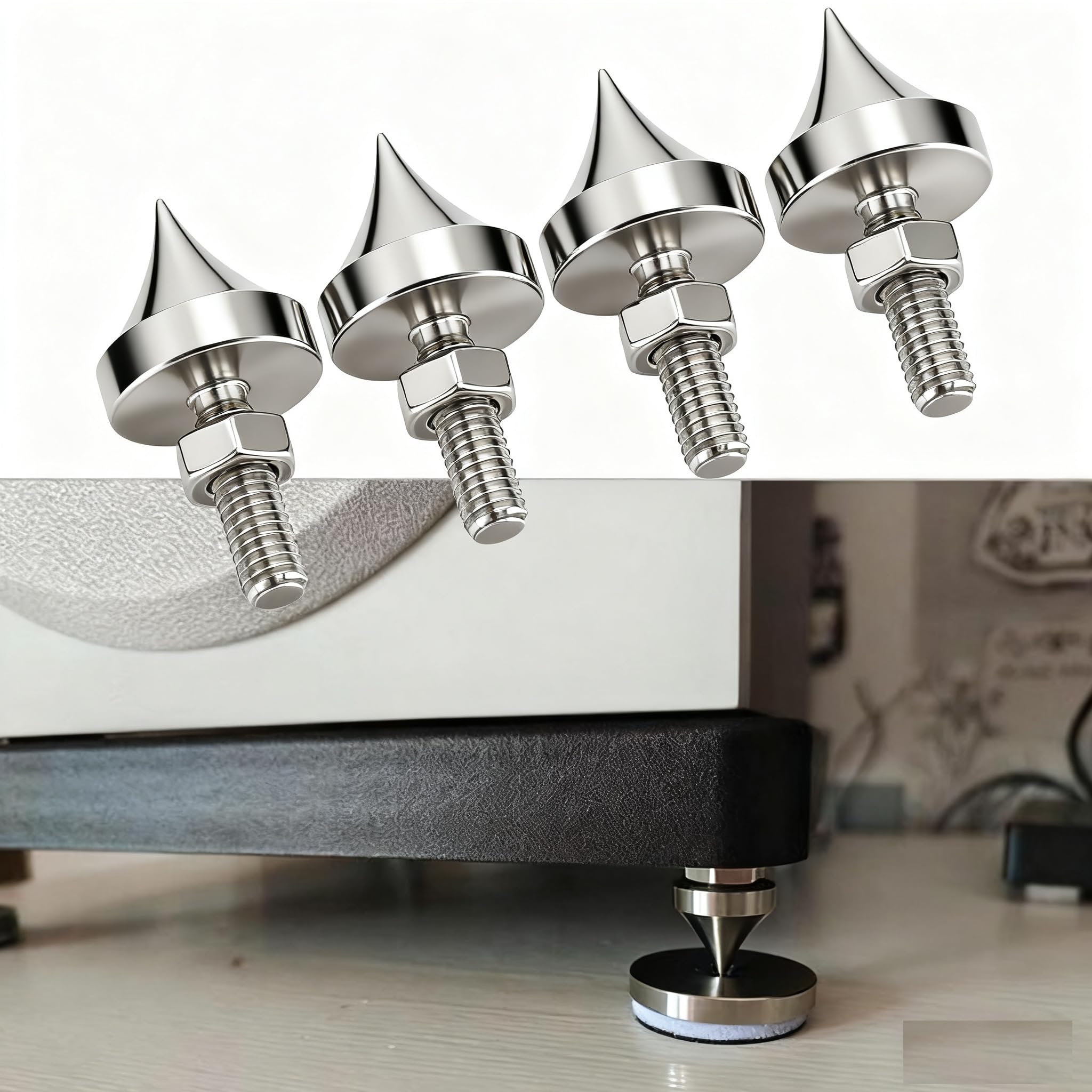 Tissting Lot de 4 pics d'isolement pour haut-parleur M6/M8/M10/M12 en acier inoxydable HiFi pour amplificateur, lecteur CD, DVD (M8)
