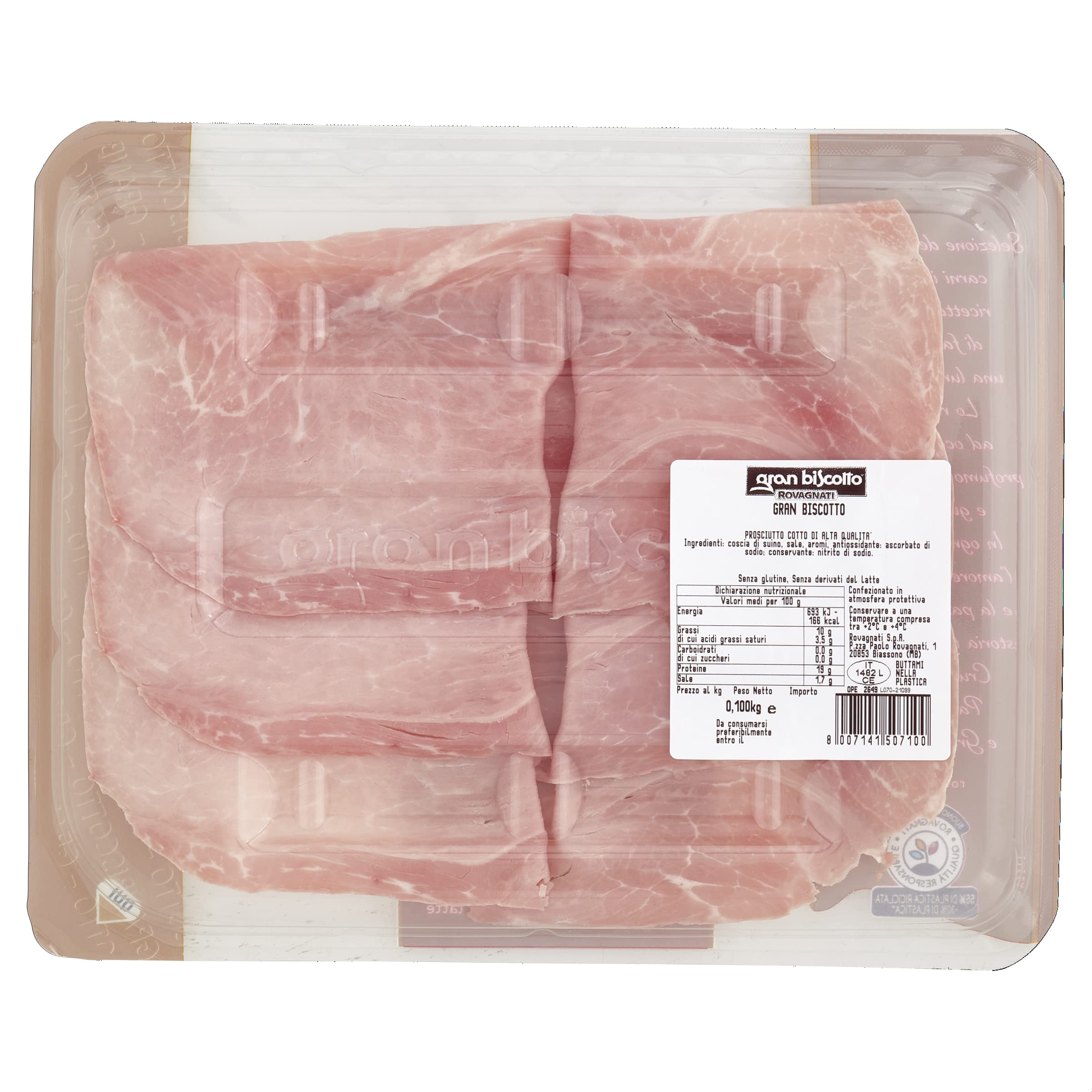 Rovagnati | Prosciutto Cotto Affettato | 6 x 100g | Gran Biscotto Classico | In Atmosfera Protettiva | Senza Glutine | Senza Derivati del Latte | Origine Carne 100% Italiana