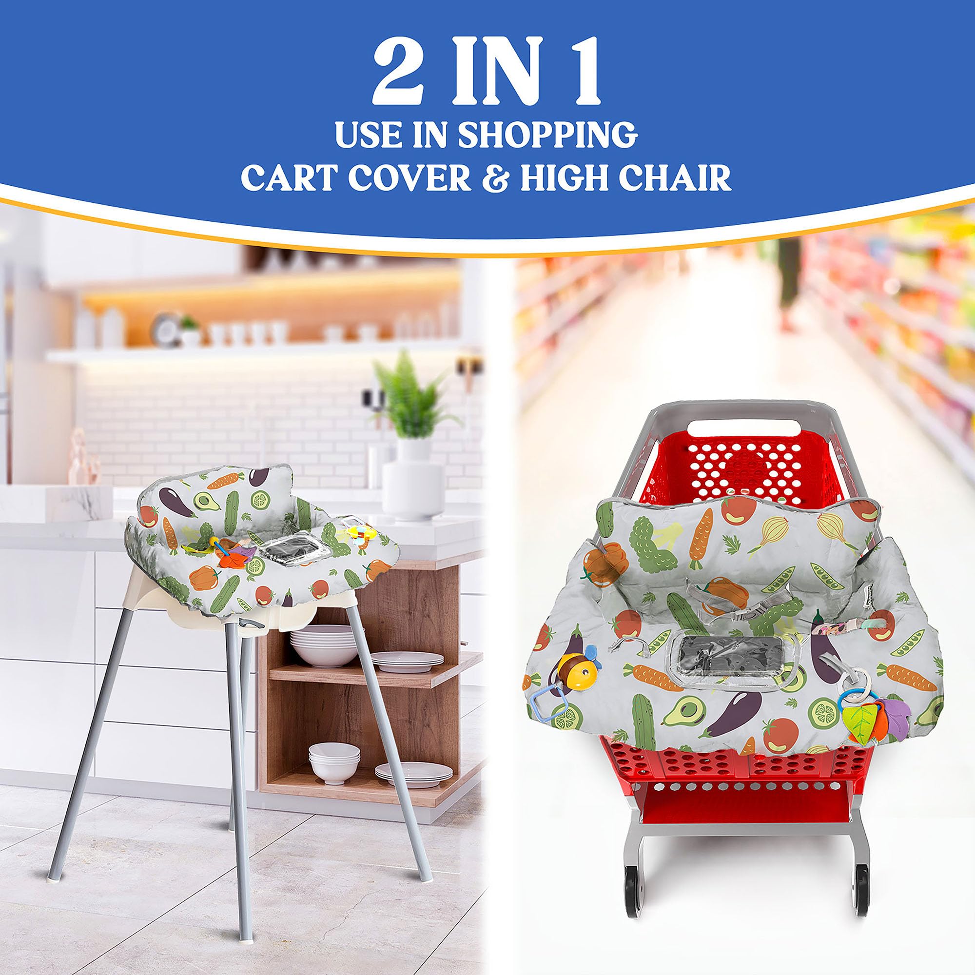 Funda para carrito de compras para bebé PILLANI, funda de silla alta para asiento de restaurante, cubierta de carrito de comestibles para bebés/niños/niños, fundas de algodón para bebés, funda para
