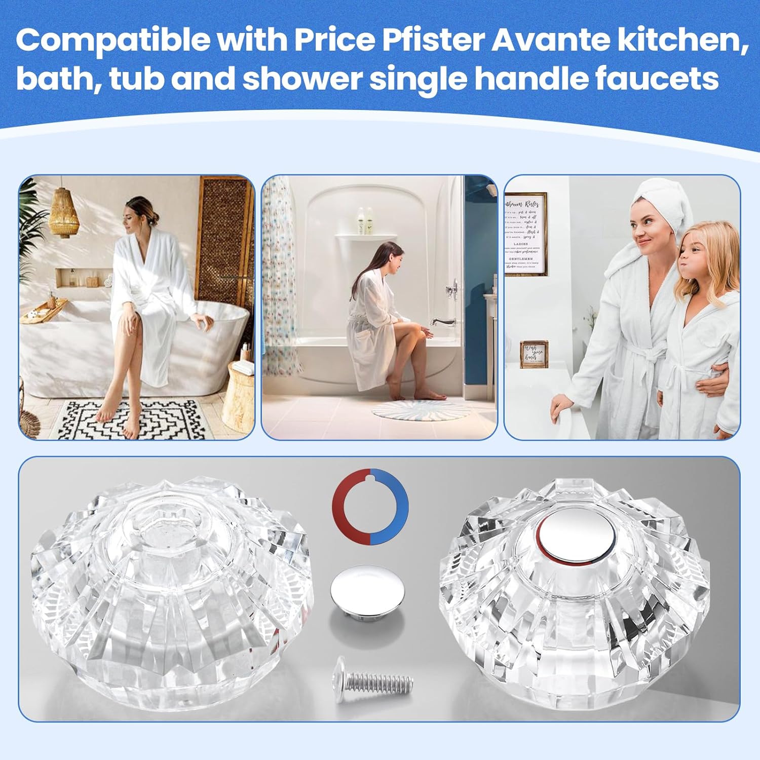 Shower Knob Replacement for 940-240 & 940-950A, Compatible with Price Pfister Avante Single Handle Tub & Shower Faucets, Clear Acrylic