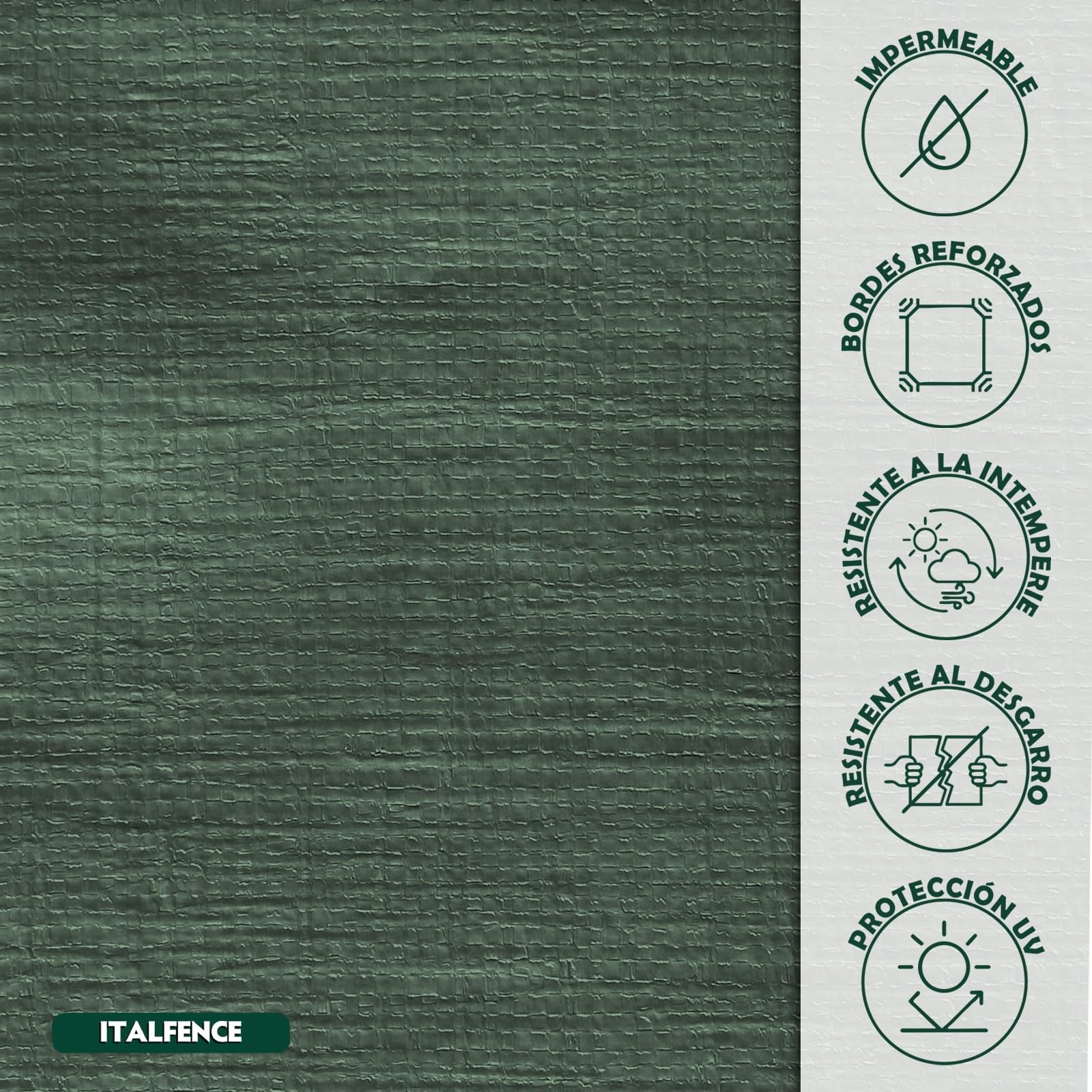 Lona Impermeable de PE 250 g/m² Verde, Reforzada con Ojales [2 x 3 m]