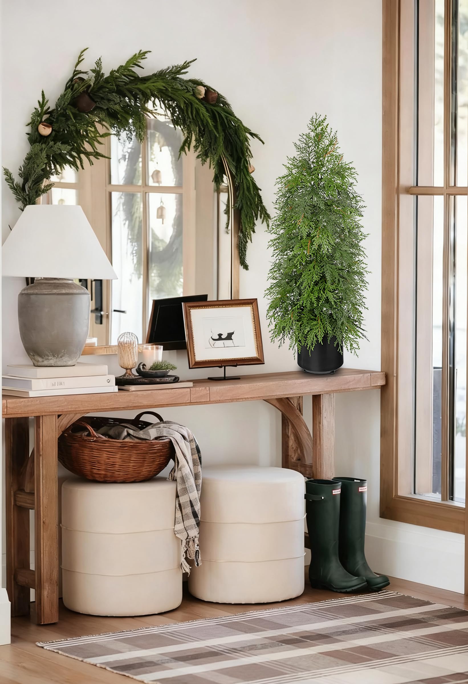 90 CM Weihnachtsbaum Künstlich im Schwarz Topf Künstliche Zypresse Kuntbaum Weihnachtsdeko Grün Dekobaum Tisch Balkon Flur Winter Deko Adventsdeko Wohnzimmer Schlafzimmer Badezimmer Küche Deko