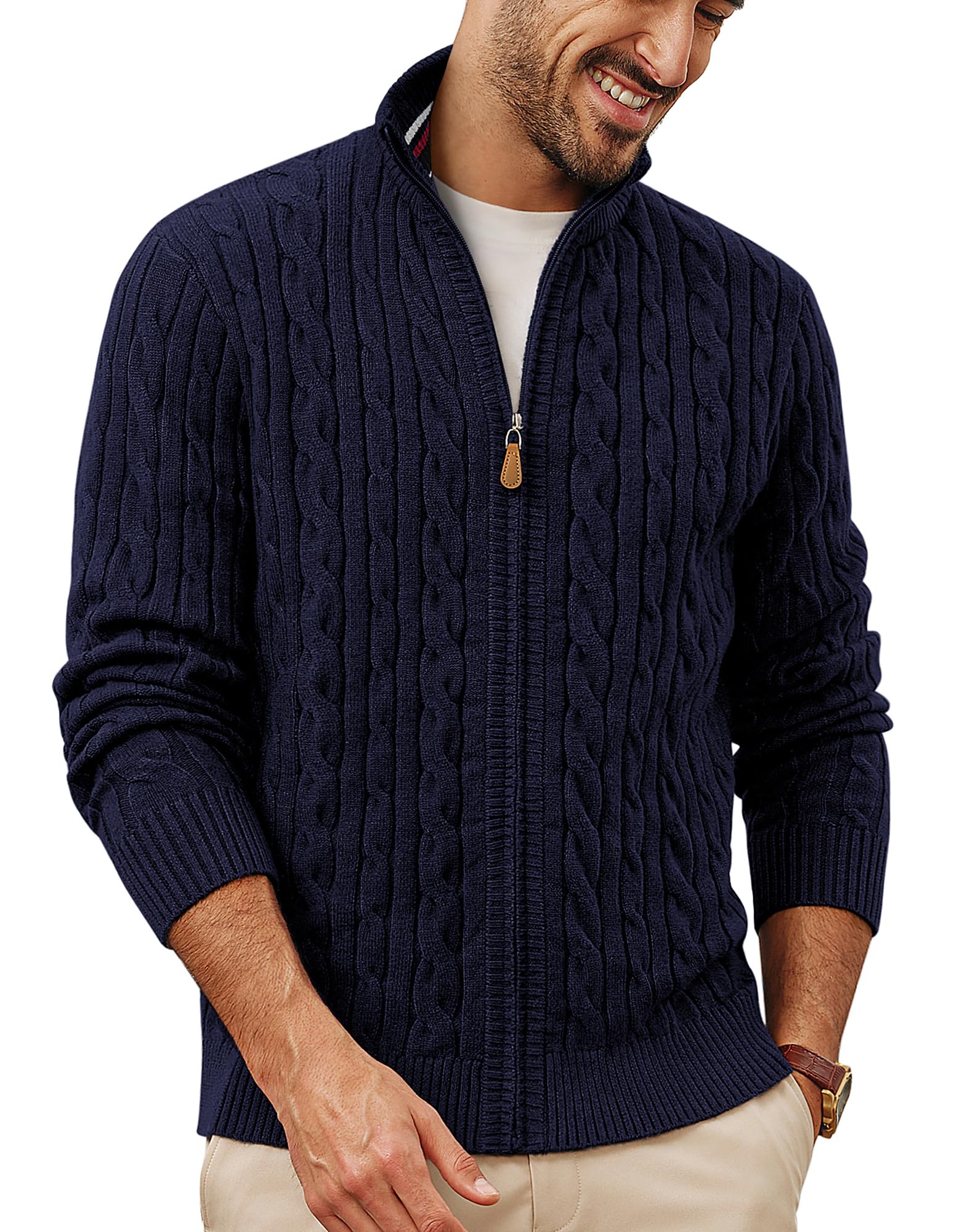PJ PAUL JONES Cárdigan para hombre con cuello alto y cremallera