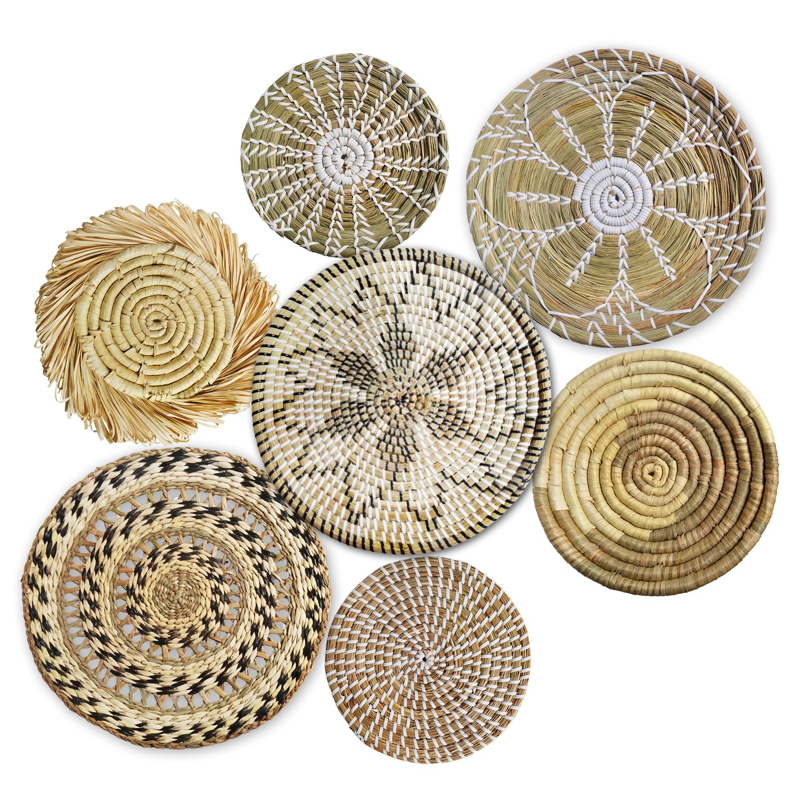 MEAKIOEI Boho Wall Basket Decor Set of 7,Natural Large Woven Wall Art for Living Room and Bedroom
