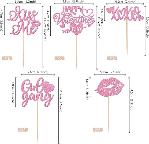 Miniatura 9 de 24 adornos para cupcakes con purpurina para el día de San Valentín con la frase "Be My Valentine" para cupcakes, globo de corazón de amor dulce,