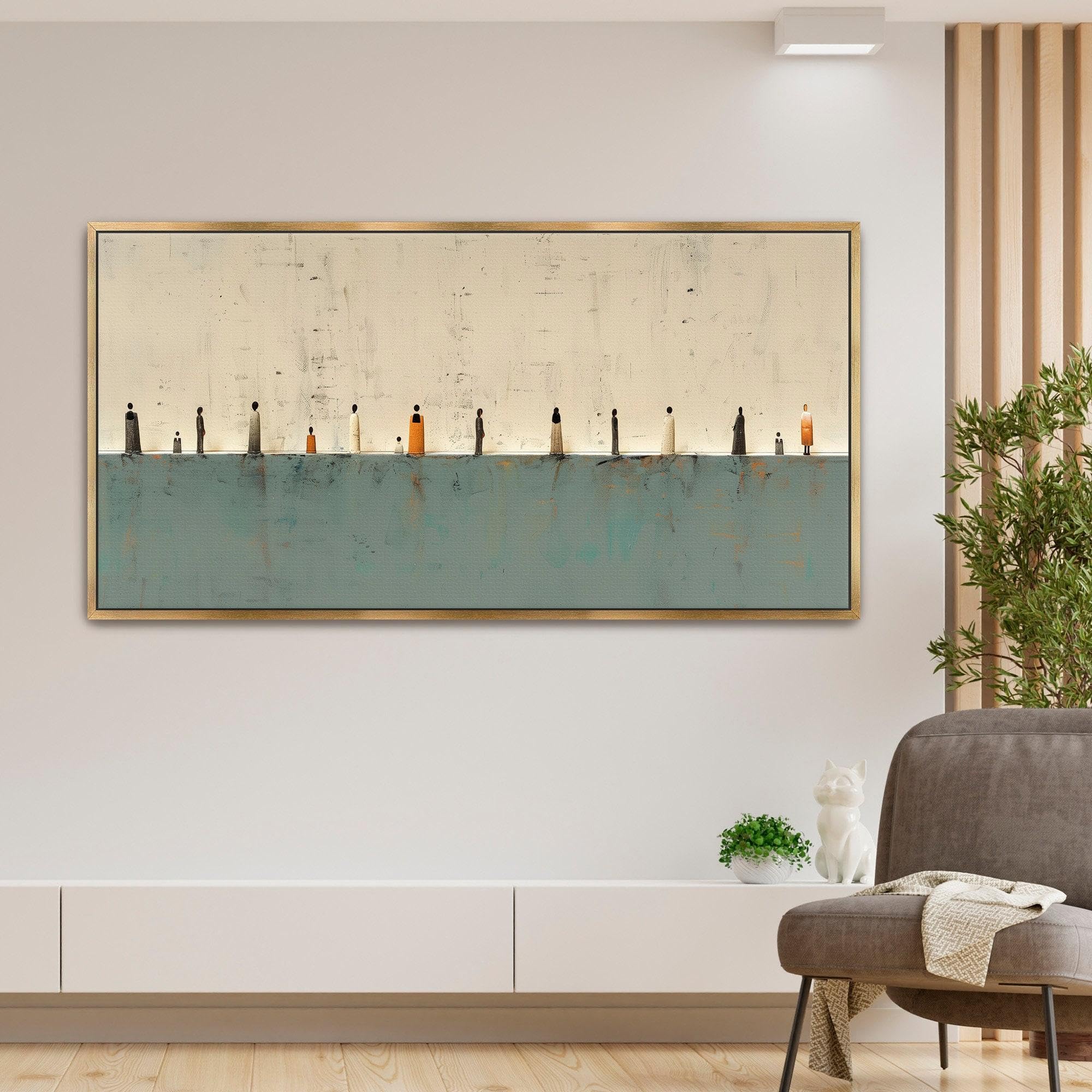 lianyibo Lienzo de galería horizontal con impresión abstracta minimalista en beige y verde póster de bellas artes minimalista pintura sencilla marco de 65 x 130 cm
