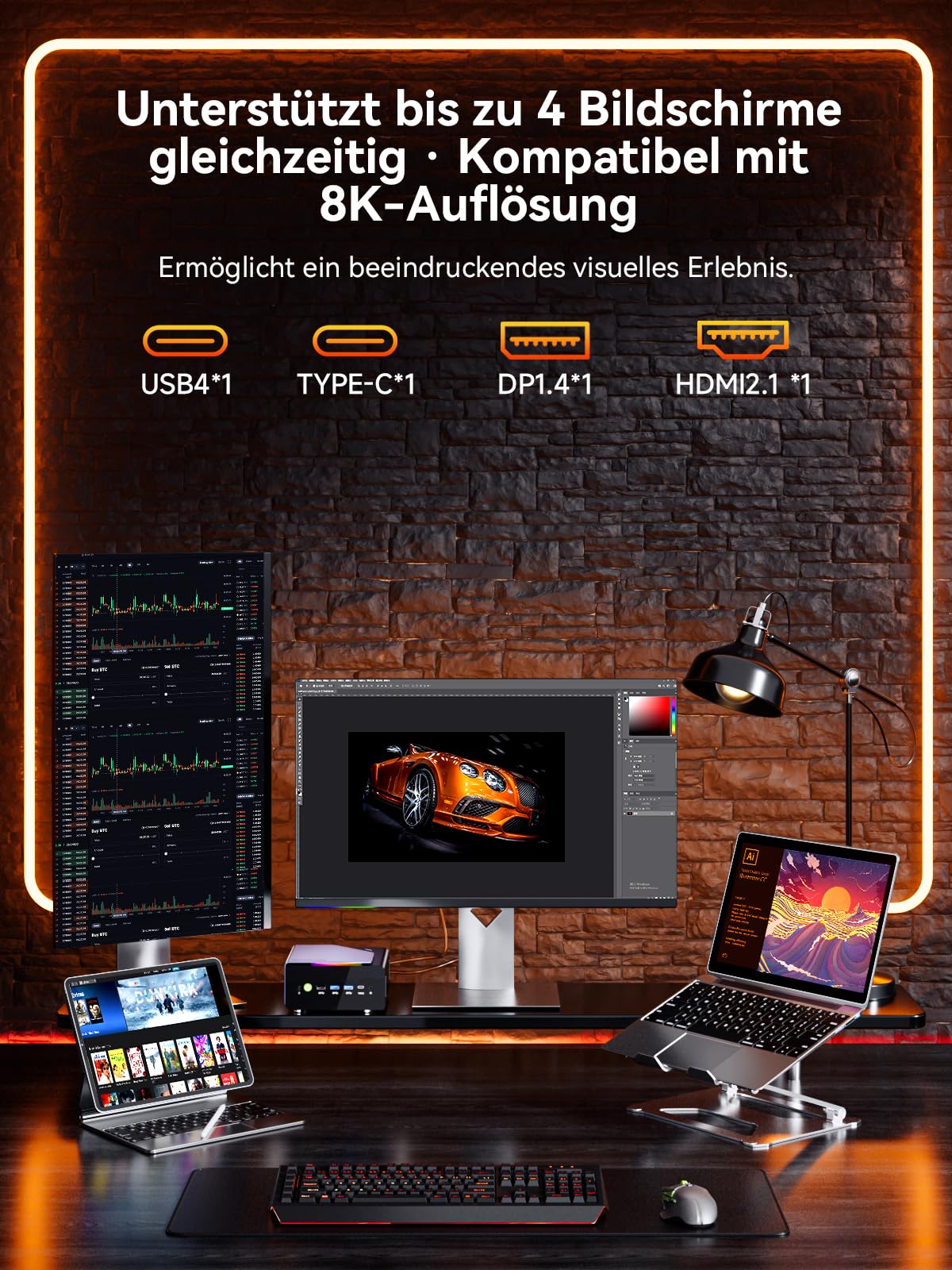 Mini Gaming PC AMD Ryzen 7 H 255 (Upgrade 8745HS, 4.9 GHz), Mini PC barebone (NO DDR, NO SSD) Suppoprt DDR5, PCIE 4.0x4, Micro-PC mit USB4.0|2.5G LAN|Quad 4K Display|Oculink–für Gaming und Business