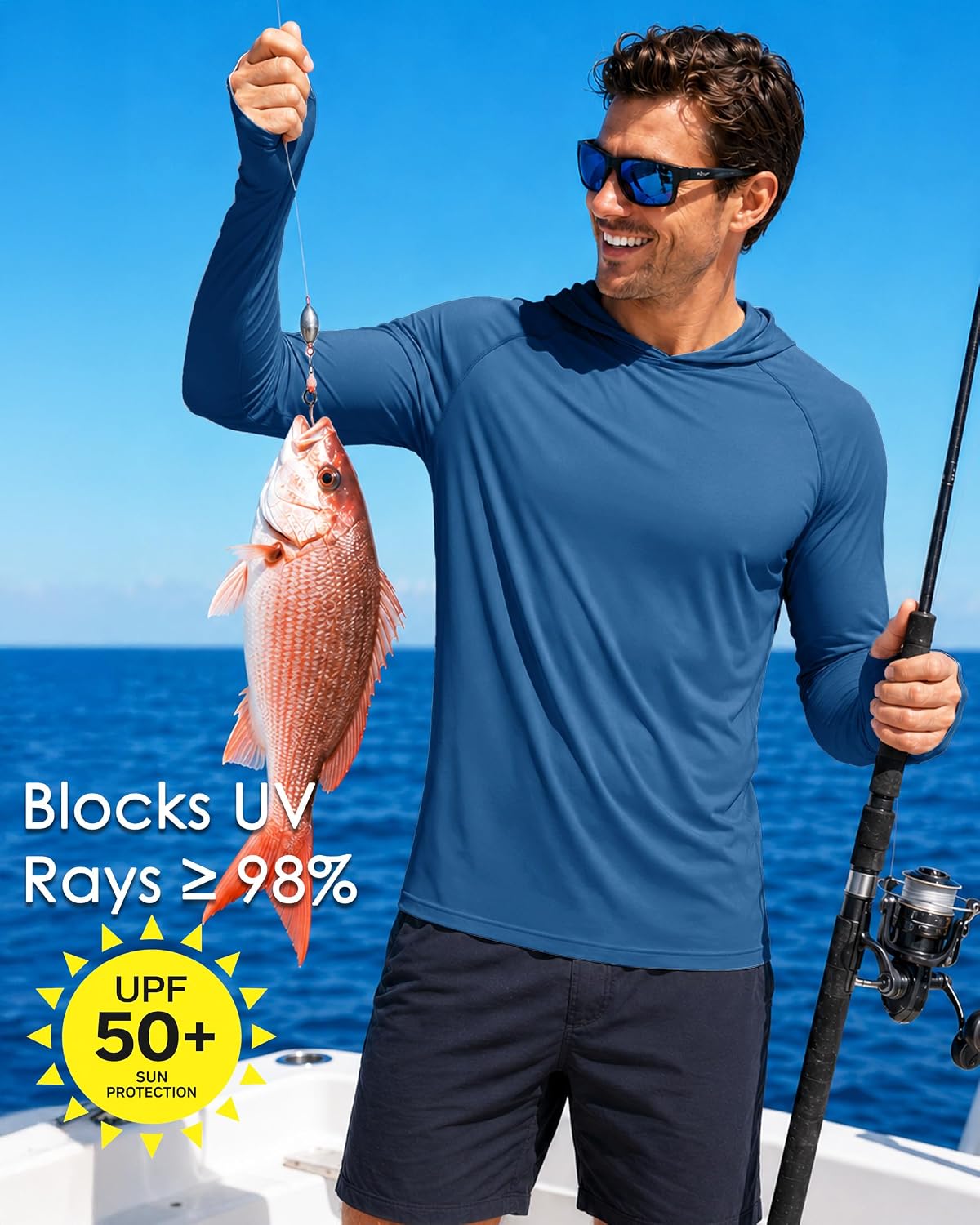 Boladeci Men's UPF 50+ Sun Protection Lightweight Hoodie Shirts Long Sleeve Fishing Shirt SPF UV Hiking Swim image 3