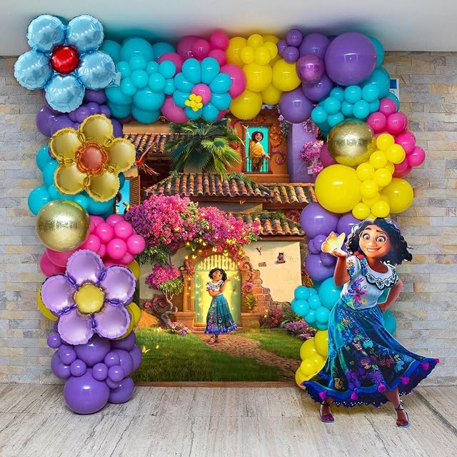 Encanto Party Supplies-168 Piece Magic Movie Balloons Garland Set Flower Aluminum Film Balloons for Encanto Birthday Kids Party, Shower, Celebration