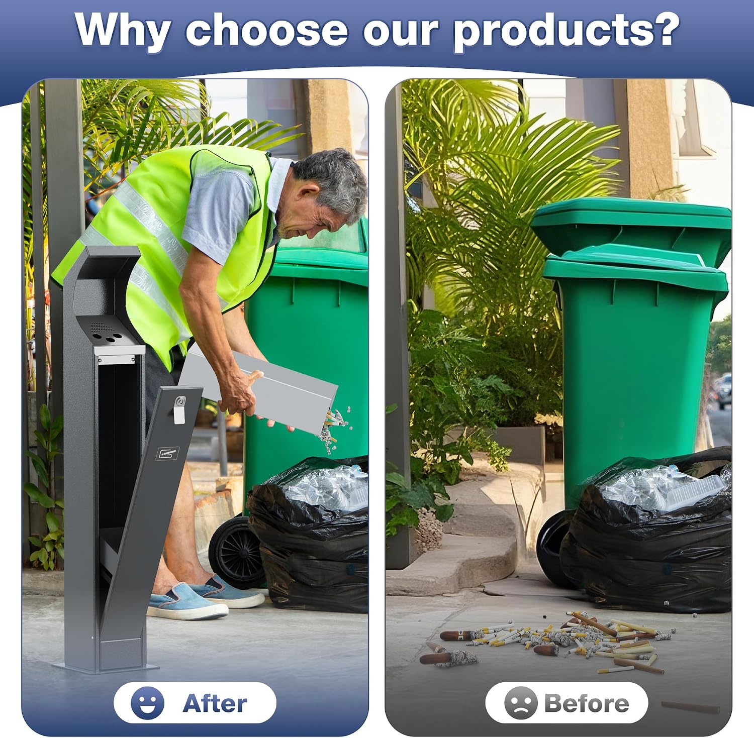 Standing Cigarette Butt Disposal,Receptacle,Ashtray,Bin,Fireproof, Prevention of Waterlogging, Corrosion Resistant, Smokeless, Suitable for Shop Entrance,Outdoor,Offices,Smoking Areas.Grey