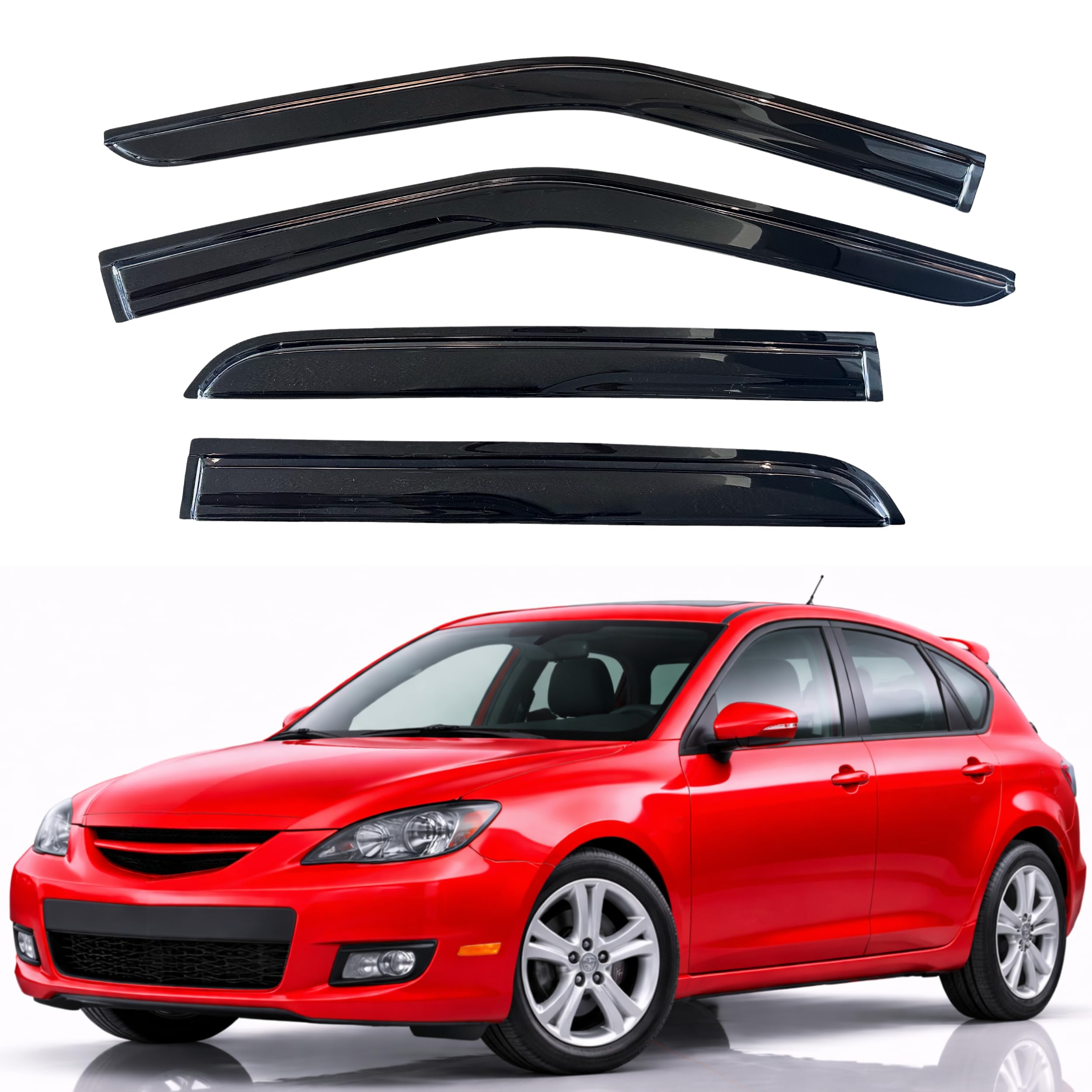KPY Rain Guards Fit for 2004-2009 Mazda 3 Hatchback, Out-Channel Window Visors Vent Wind Deflectors 4PC, Car Accessories for 04-09 Mazda 3 Hatchback (Excludes Sedan)