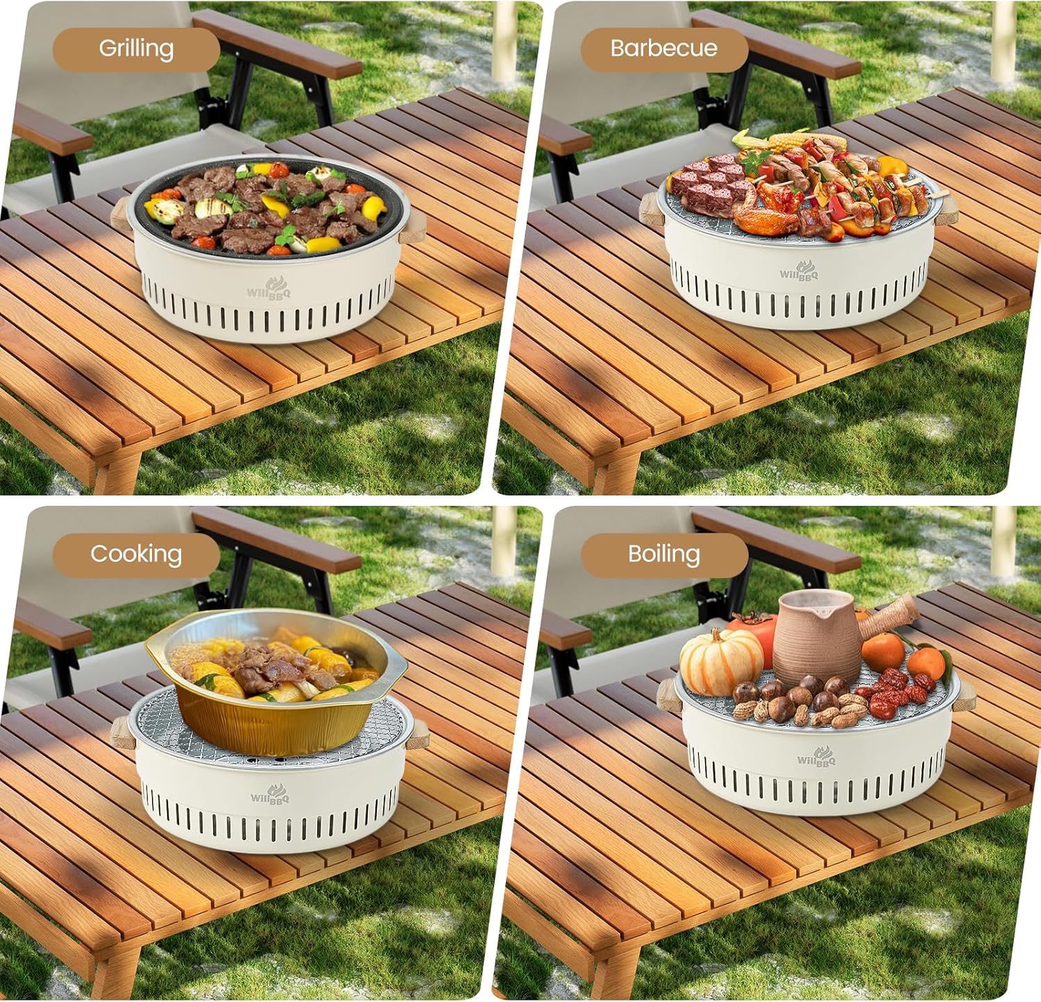 WillBBQ Charcoal BBQ Grill Table Top Multiple Function Round Grill Korean BBQ