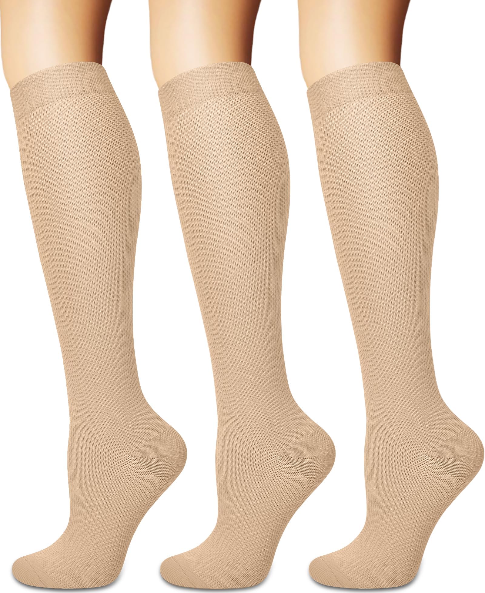 3 Pairs Knee High Graduated Compression Socks For Women and Men - Best Medical, Nursing, Travel & Flight Socks - Running & Fitness - 15-20mmHg