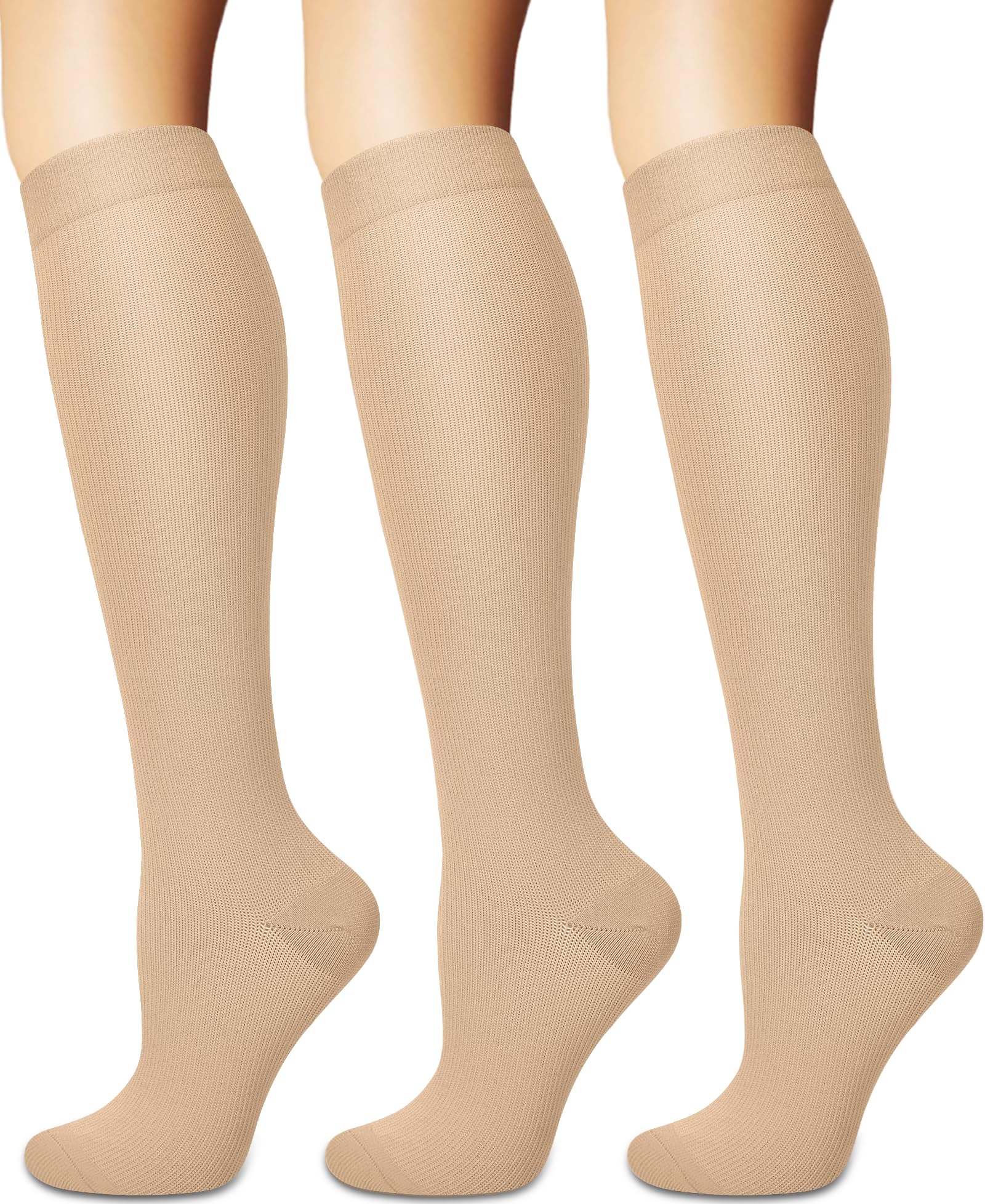 3 Pairs Knee High Graduated Compression Socks For Women and Men - Best Medical, Nursing, Travel & Flight Socks - Running & Fitness - 15-20mmHg