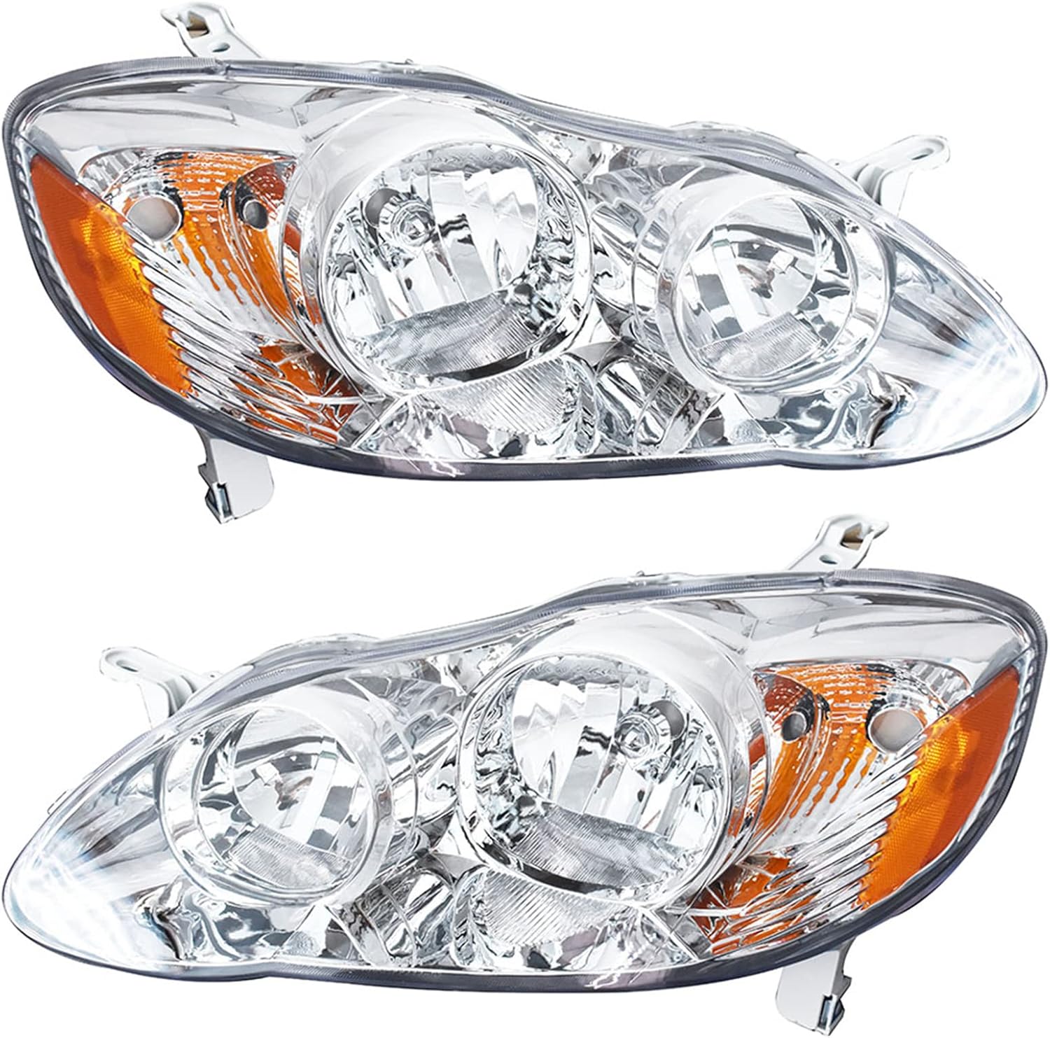 2-Pack Headlight Assembly Headlamps Clear Lens with Amber Corner Left and Right Side Replacement for 2003-2008 Corolla