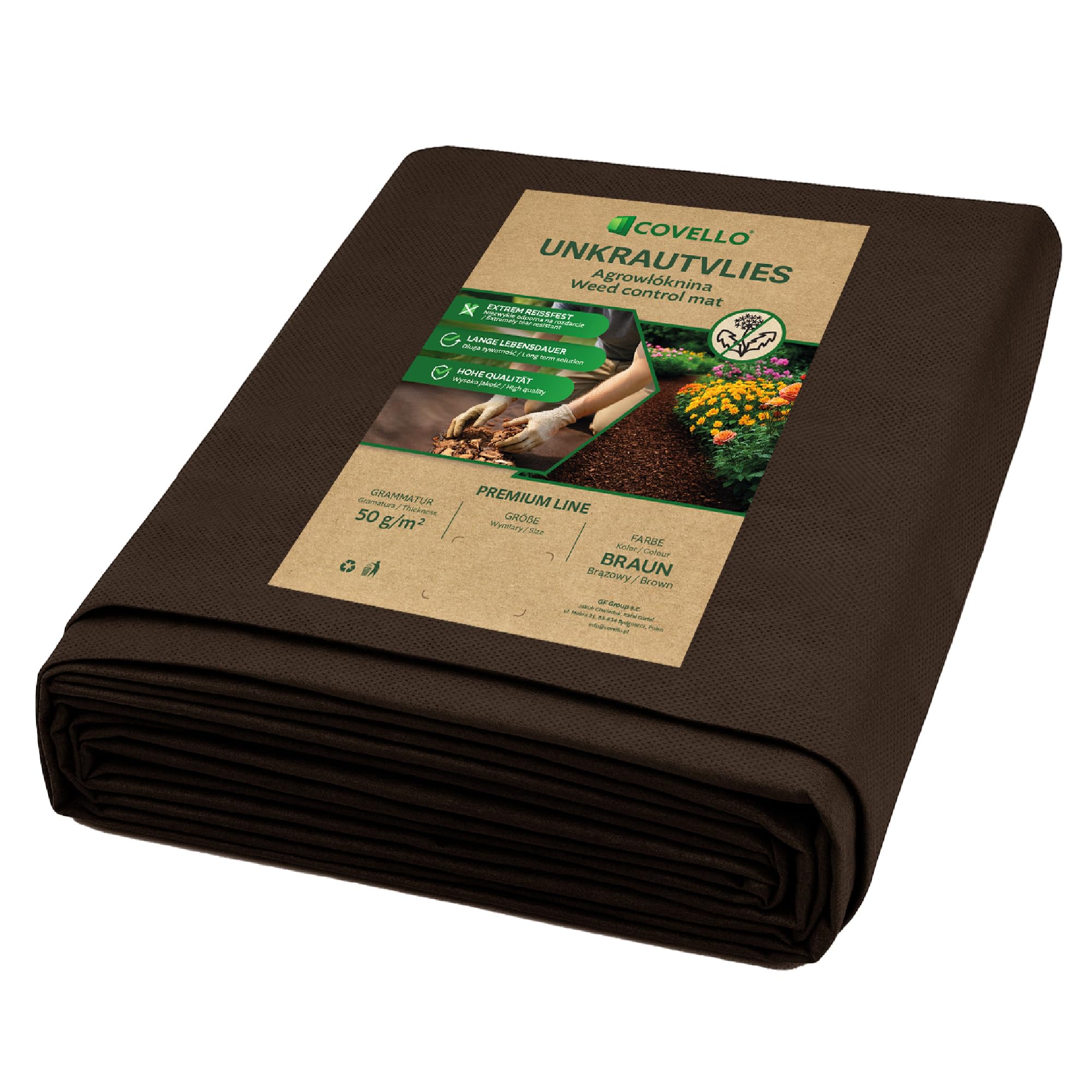 Covello reißfestes Unkrautvlies 50g/m² braun - 8m² (5m x 1,6m) Unkrautfolie wasserdurchlässiges Gartenvlies Unkrautschutzvlies hohe UV-Stabilisierung Mulchfolie für Garten Mulchvlies gegen Unkraut