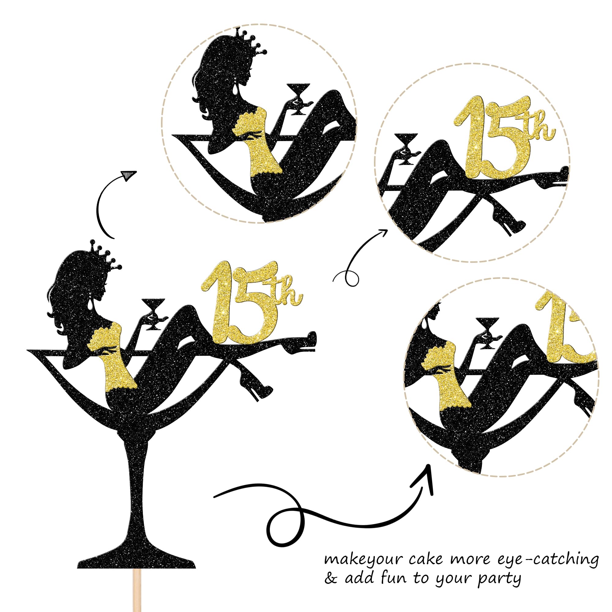 Sitting Girl Cake Topper – 15th Birthday Makeup Spa Theme Party Decor With Purple Glitter