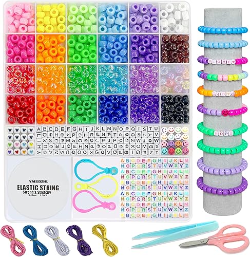 YMSDZHL Kit de 1000 pulseras para hacer pulseras, collar de amistad, 24 colores, cuentas de pony de 0.354 in para hacer pulseras, cuentas de letras