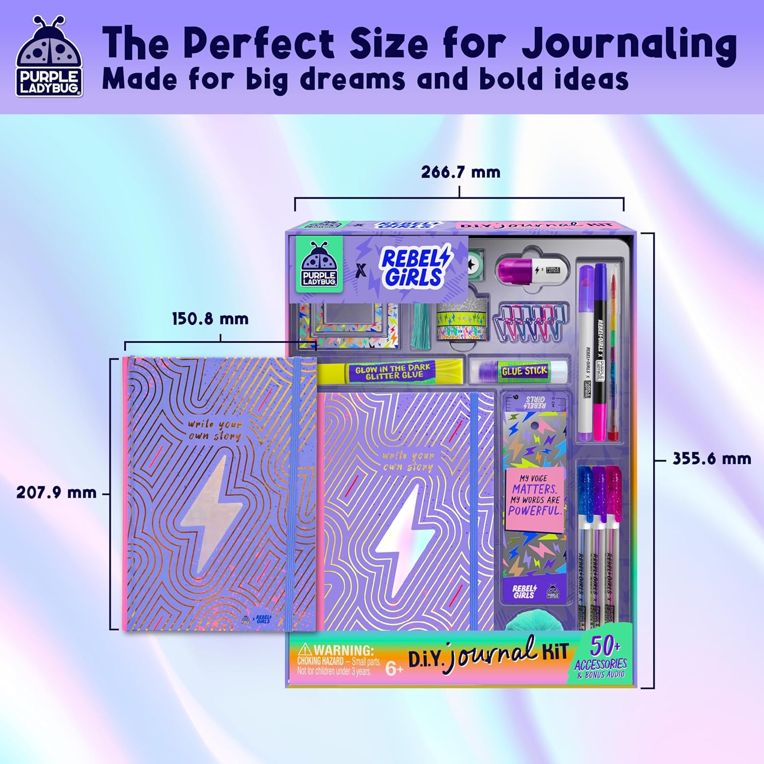 Girls Creative Gift Kit Ages 8-12 - DIY Journal Kit for Girls with Hard Cover by Rebel Girls, 10 9 Year Old Girl Birthday Gifts, Tweens and Teens Scrapbook Story Writing Activity with 50+ Accessories