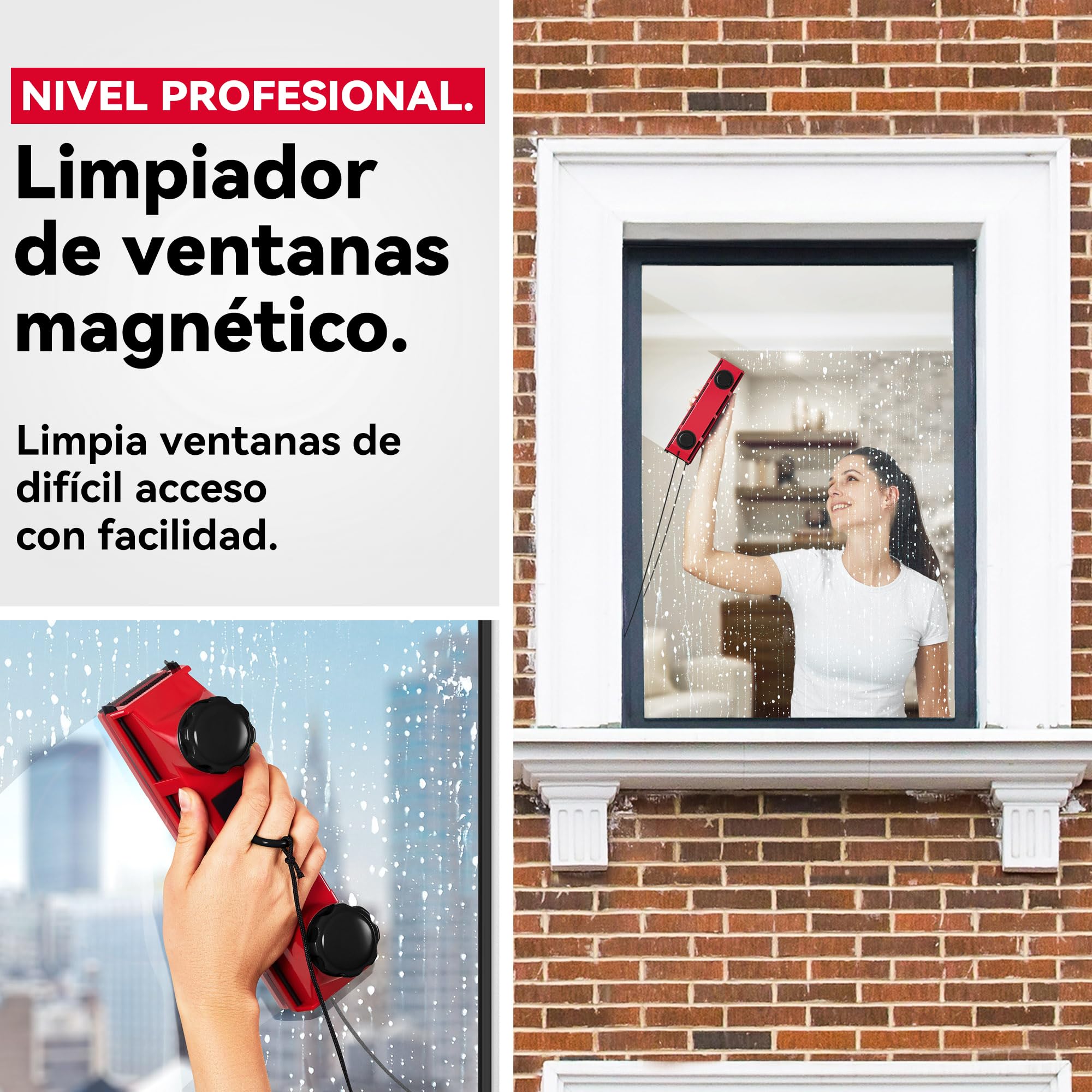 Tyroler Glider D-2 AFC Limpiacristales Magnético Simple o Doble 2-18 mm | Limpiador de Ventanas para Interior y Exterior | Acristalamiento Simple o Doble 2-18 mm | Potencia de Imán Ajustable