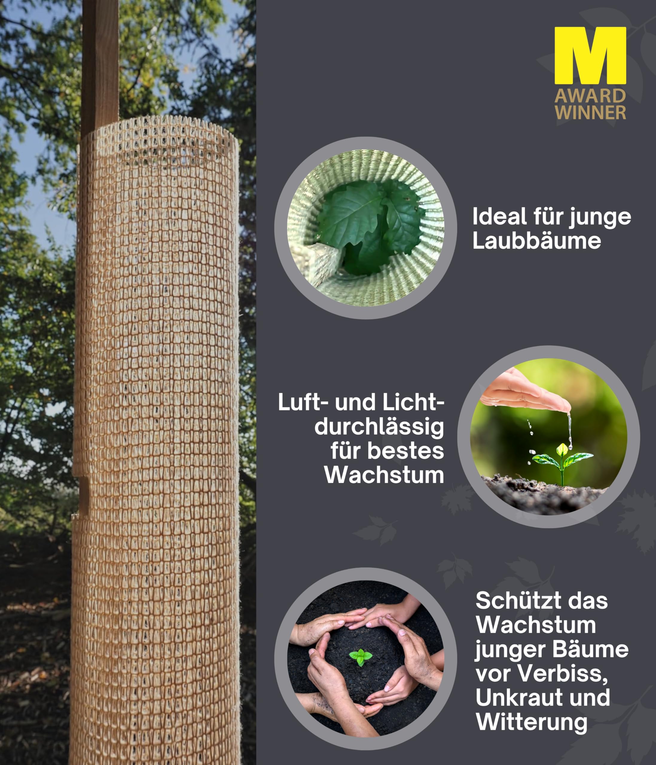 Baumschutz (25 Stück) - BIOLOGISCH ABBAUBAR - Baumschutz Wilderverbiss - Wuchshülle aus Baumwolle & Maisstärke - Fegeschutz - Baumschutz Stamm - Verbissschutz für Bäume - Easy Setup