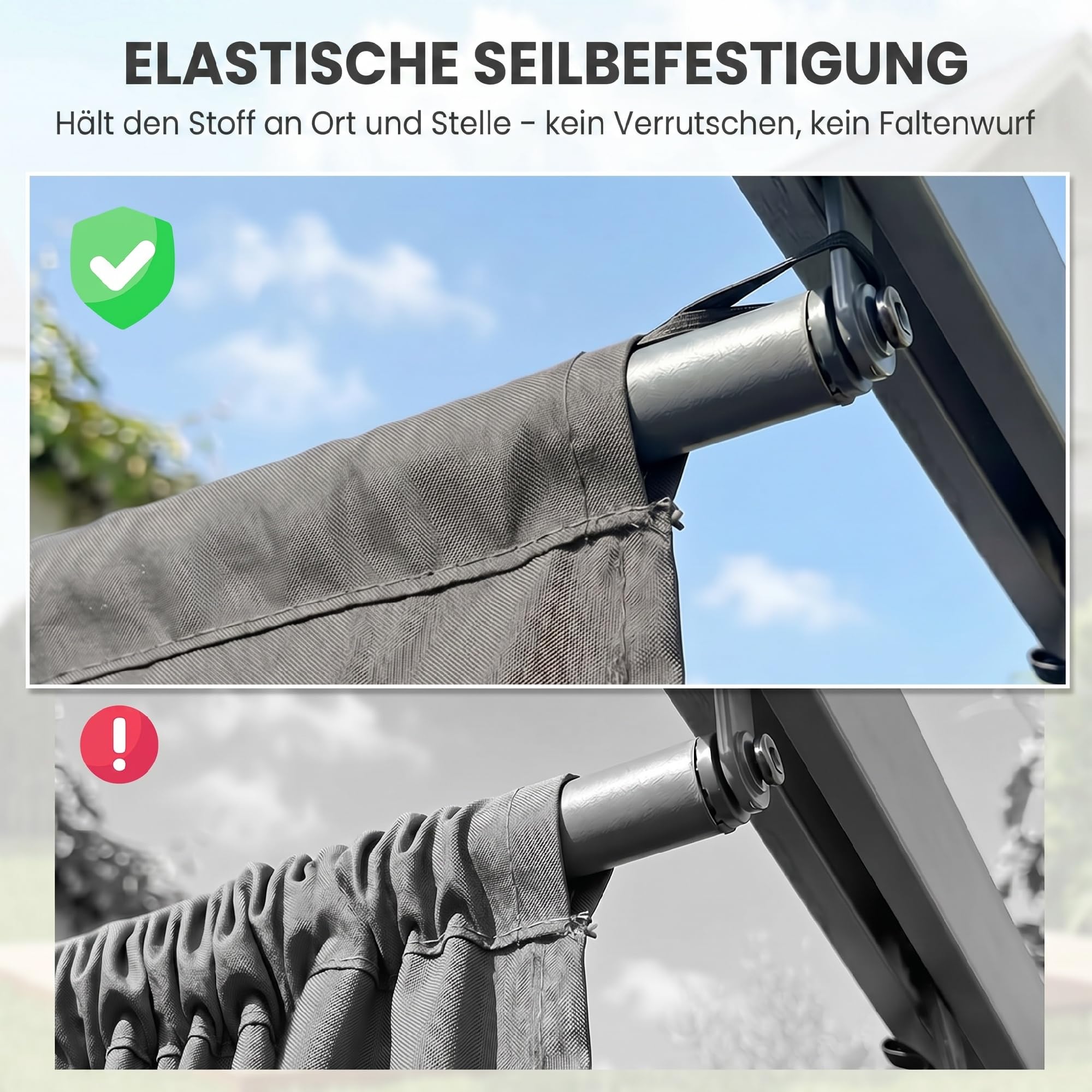Outsunny Ersatzdach für 4 x 3 m Pergola, wasserdicht einziehbar Welle Überdachung mit Regenabflusslöchern, NUR Schattenabdeckung für Garten, Terrasse, 350 x 260 cm Hellgrau
