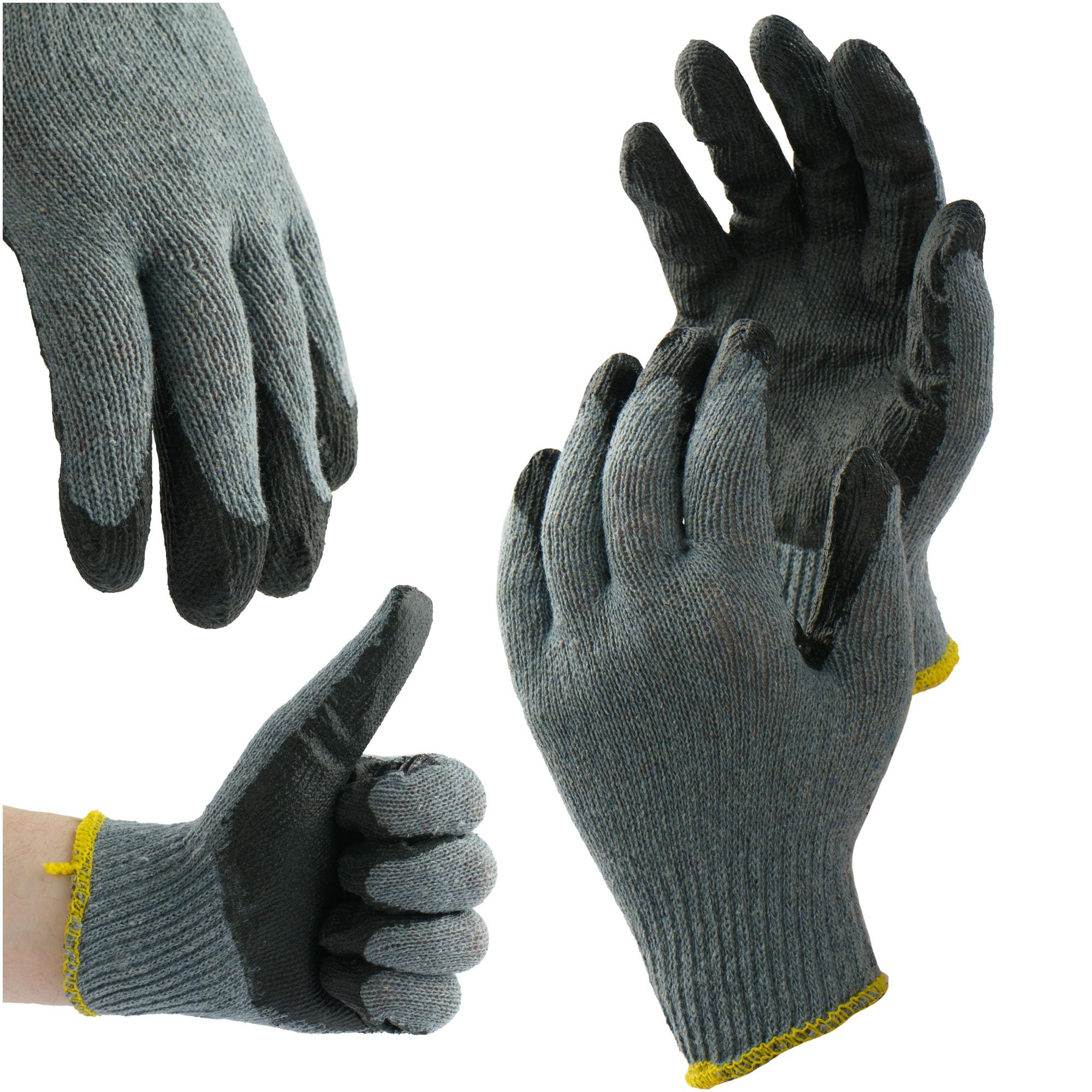Rękawce Robocze Szaro-Czarne Rozmiar 10(XL) ZESTAW 120 Par Solidne Rękawiczki z Powłoką Lateksową Wytrzymałe i Wygodne z Dzianiny Bawełnianej Unisex Odporne na Ścieranie