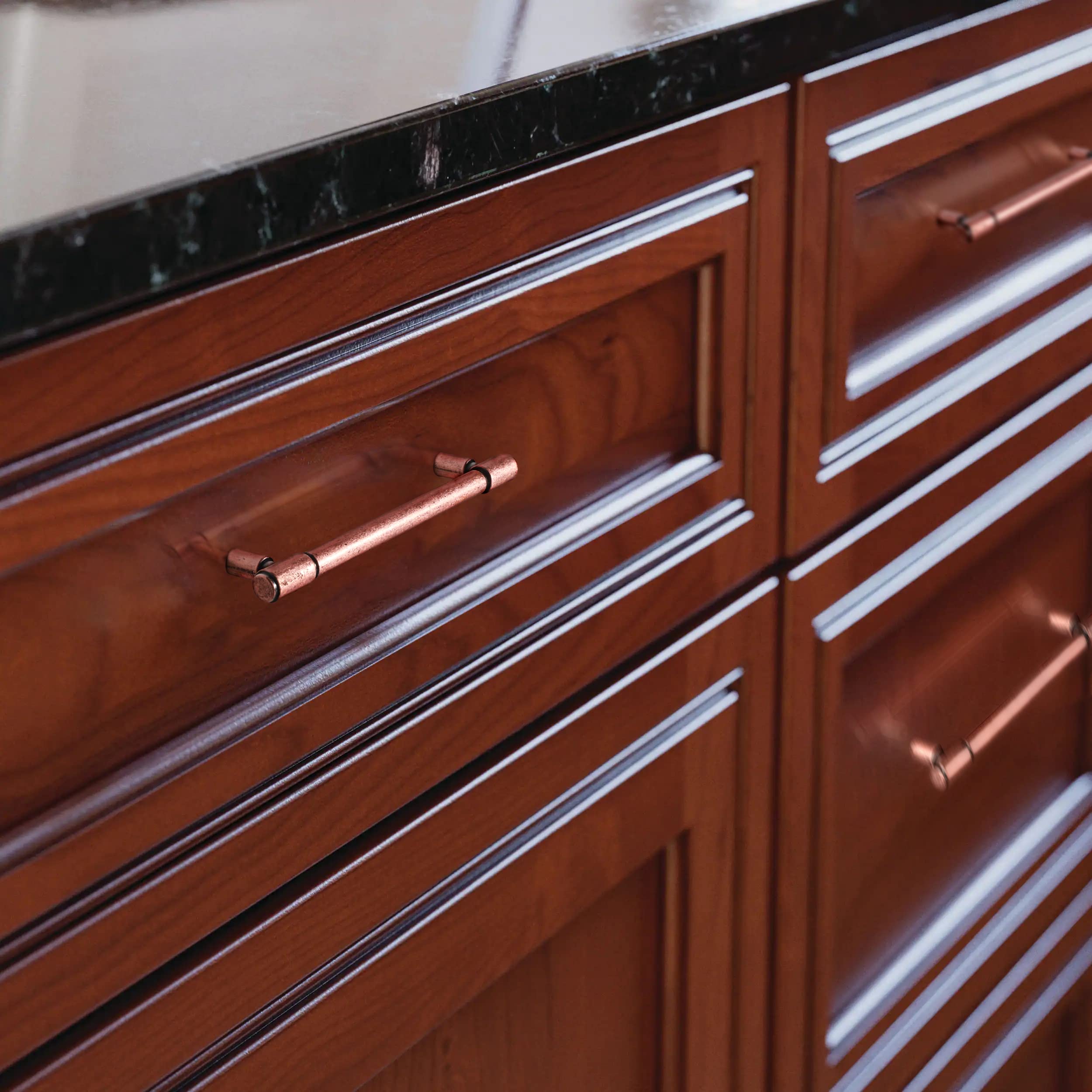 Goo-Ki 6 Pack 5" Hole Center Kitchen Cabinet Hardware Antique Copper Drawer Pulls - Red Bronze Bar Handle for Dresser Cupboard, Vintage Pull for Bathroom Closet Wardrobe, 2231AC-128