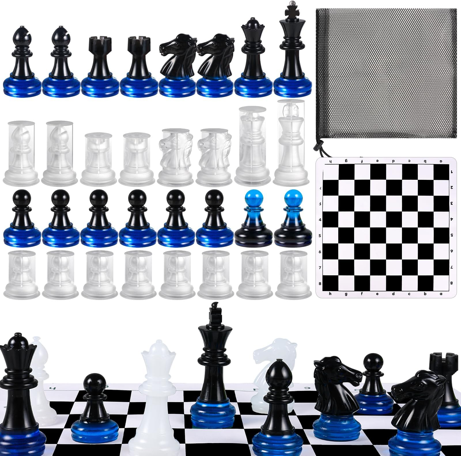 Large Size Chess Resin Mold,16 Pieces 3D Silicone Chess Pieces Resin Mold,Chess Crystal Epoxy Casting Molds for DIY Crafts Making,Birthday Gift, Family Party and Outdoor Games